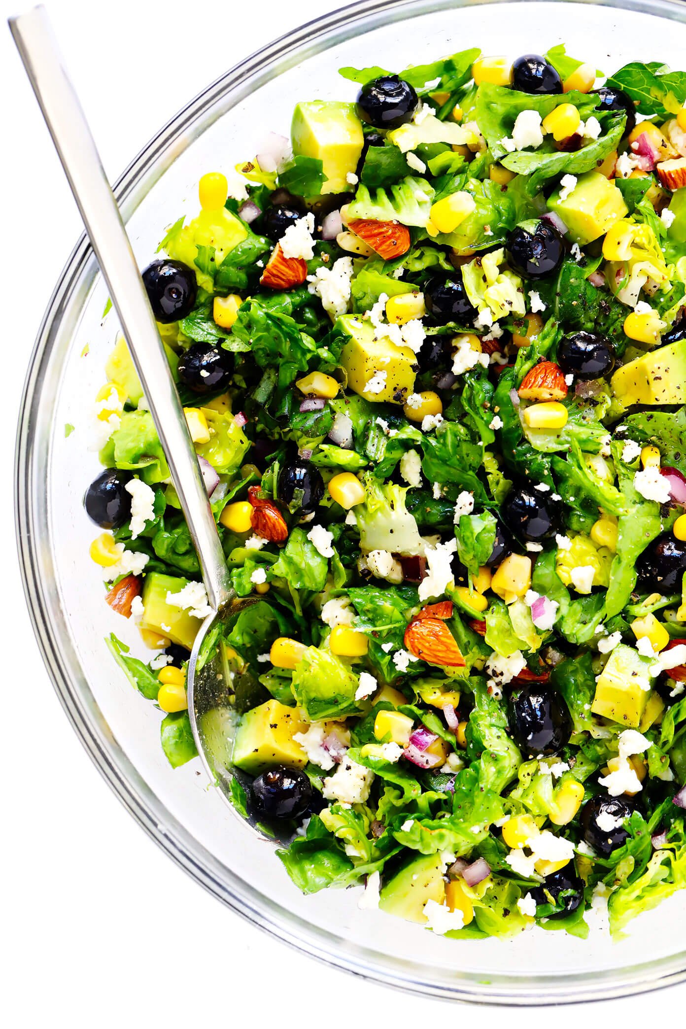 Big bowl of blueberry, corn and avocado salad