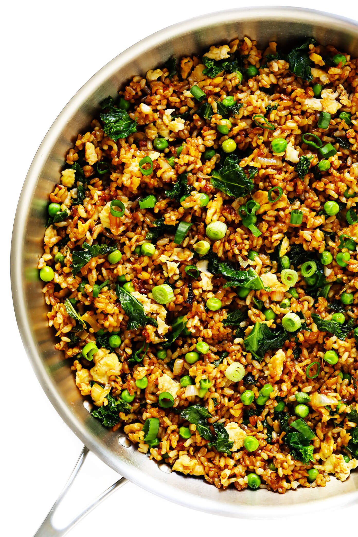 Ginger Kale Fried Brown Rice in Skillet