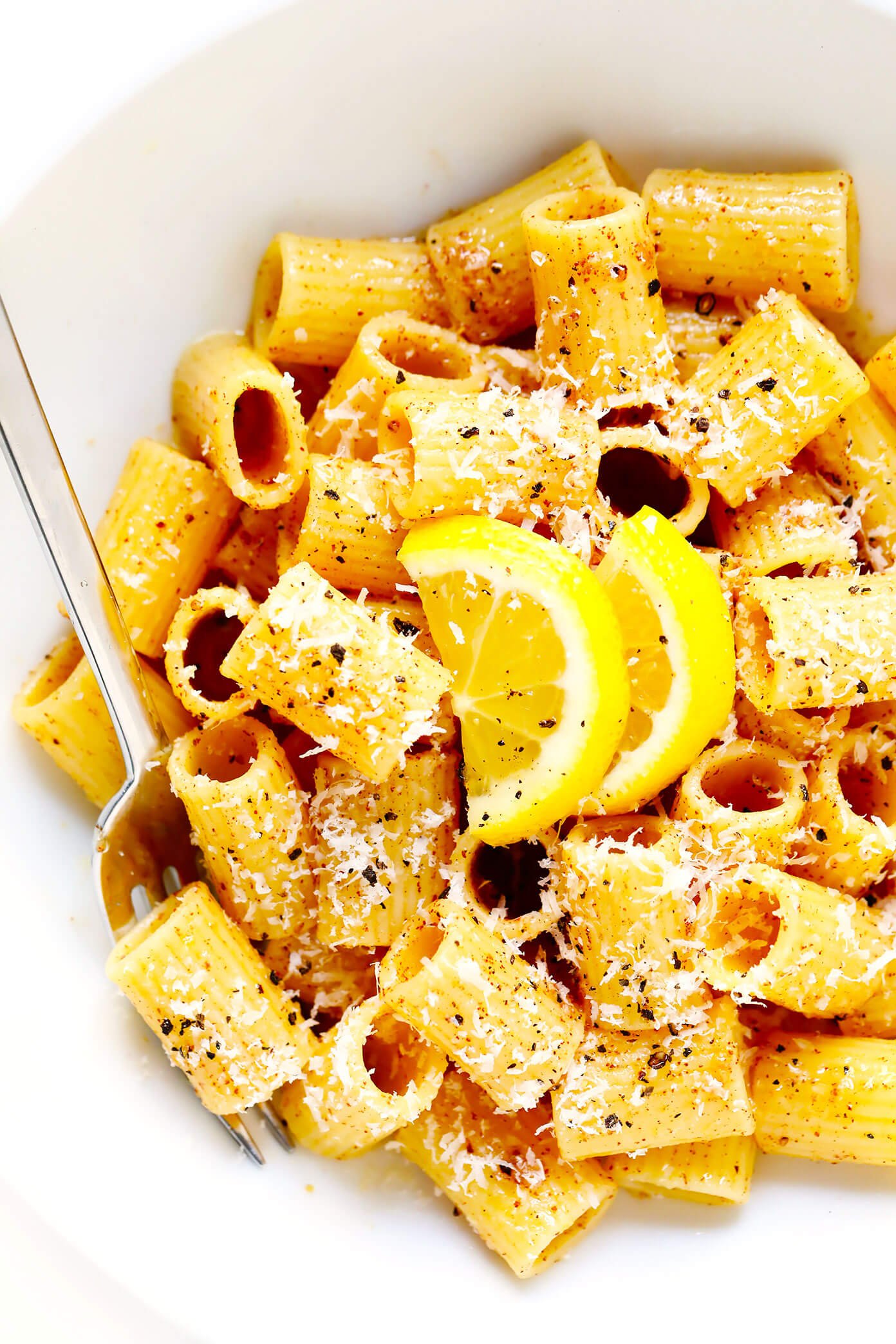 Lemon Pasta Closeup In Serving Dish