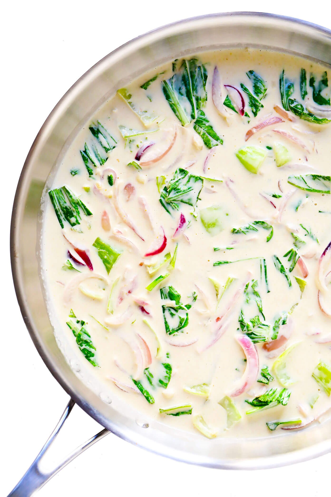 Green Curry Sauce with Bok Choy and Red Onions