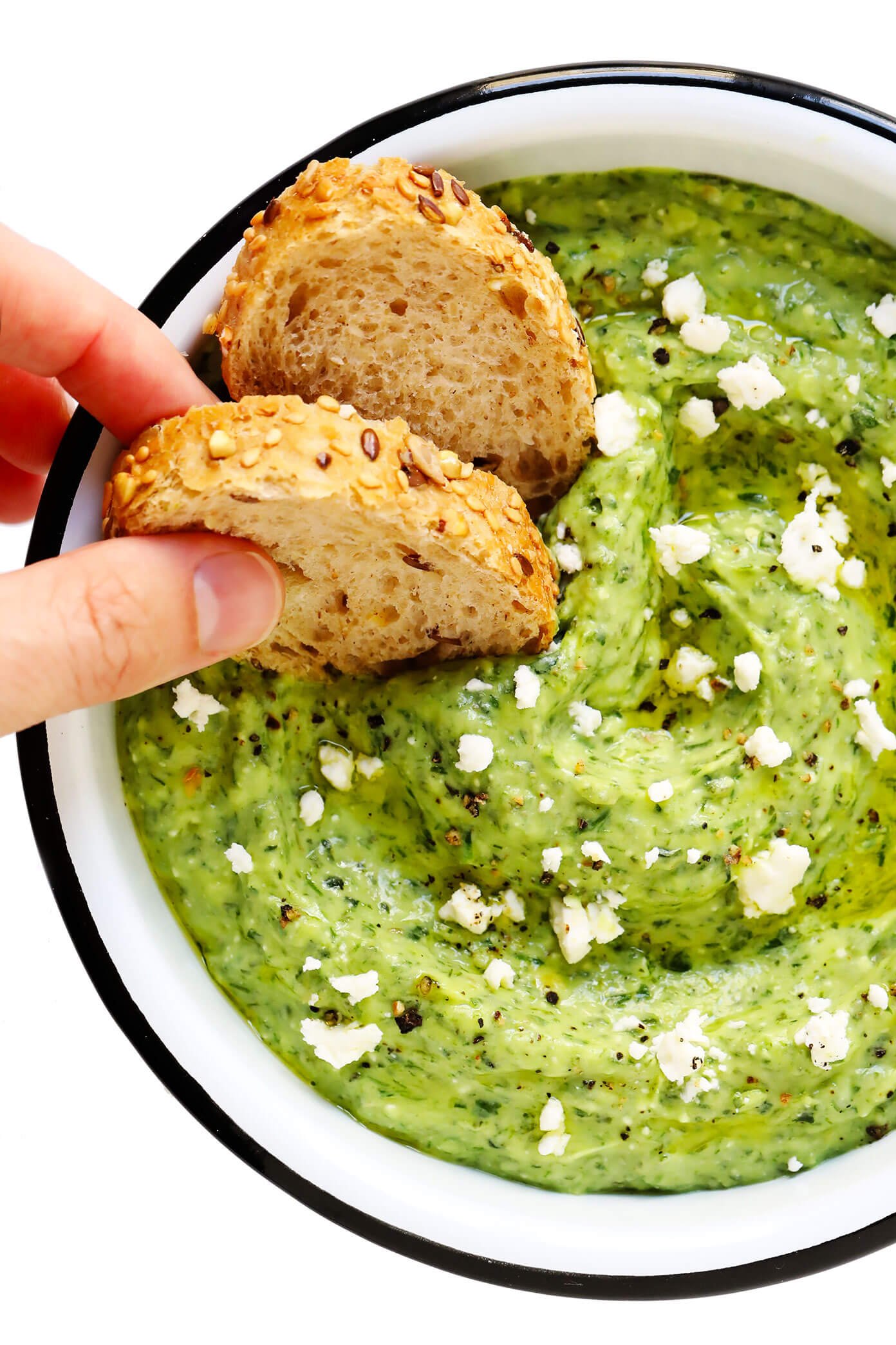 Green Goddess Feta Dip with Crusty Bread Dippers