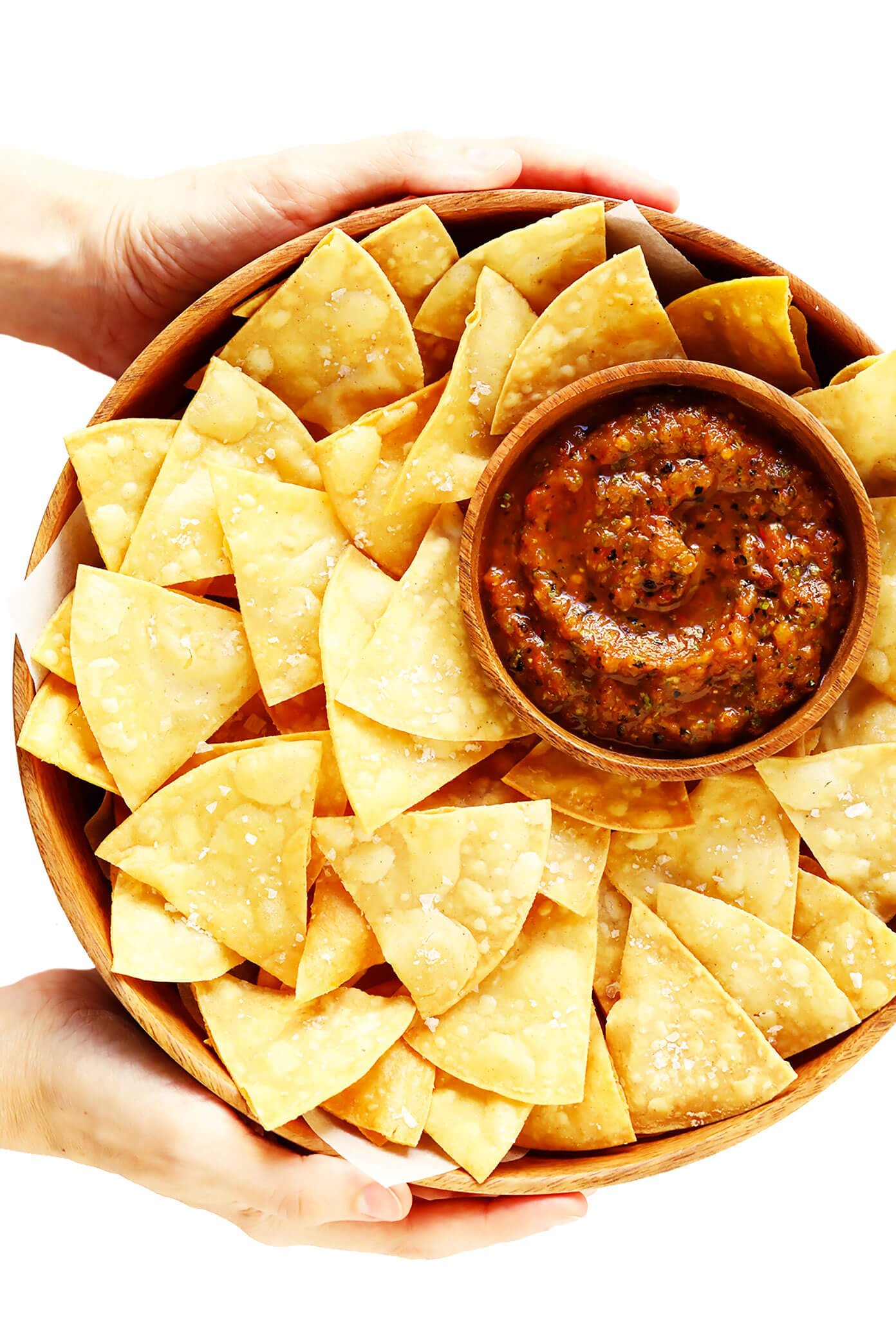 Homemade Tortilla Chips with Roasted Tomato Salsa