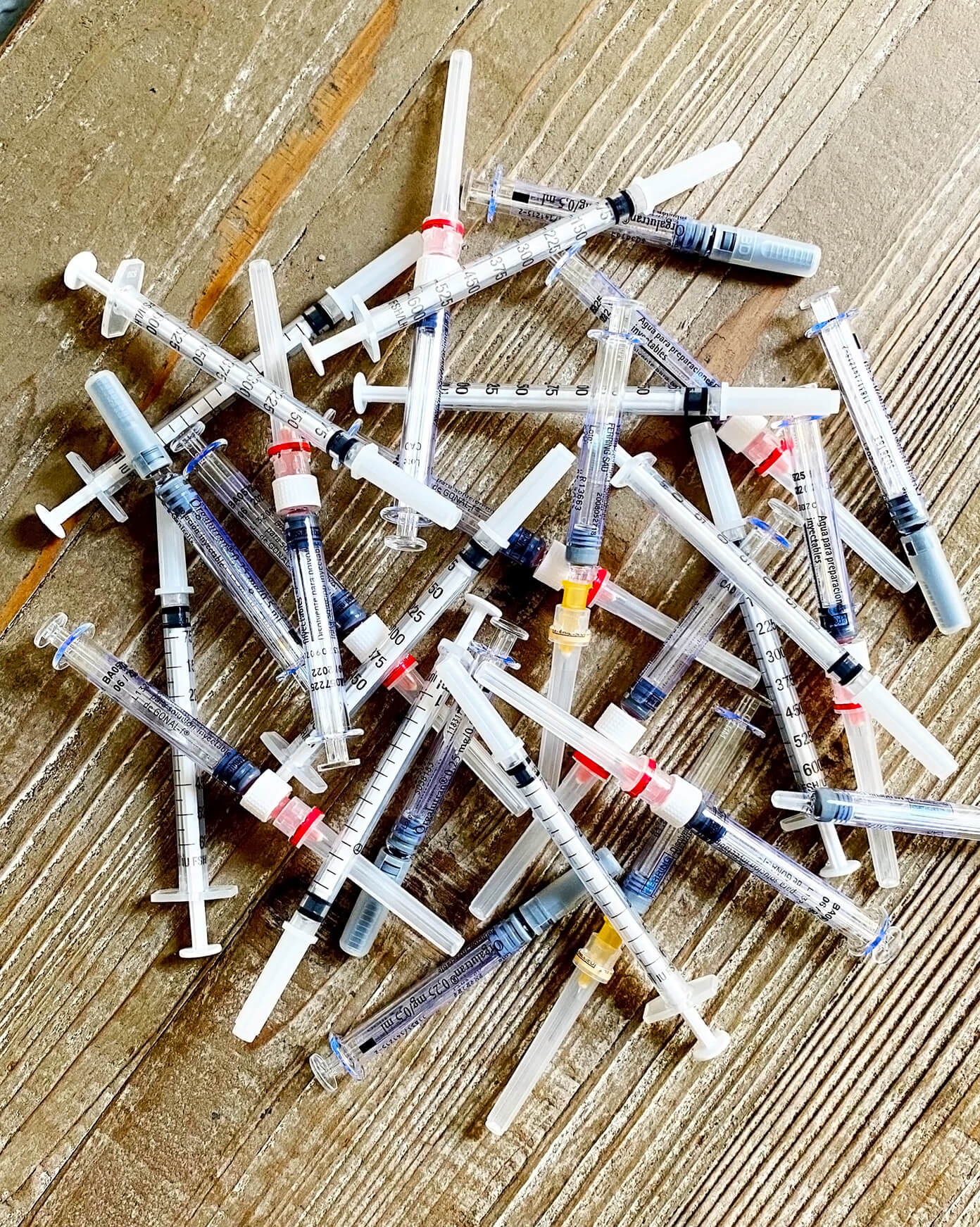 Pile of IVF syringes