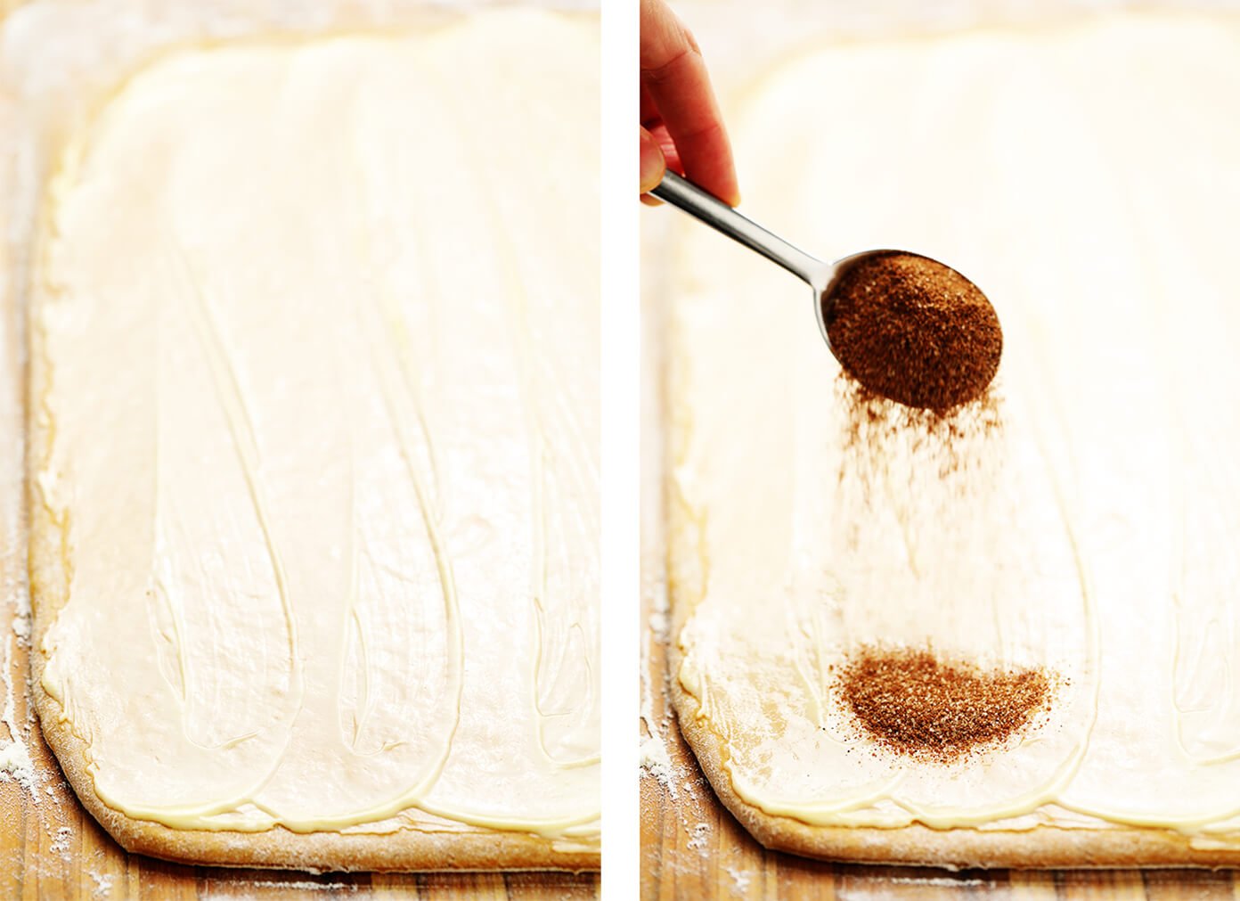 Spreading the Butter Filling on Pumpkin Cinnamon Rolls