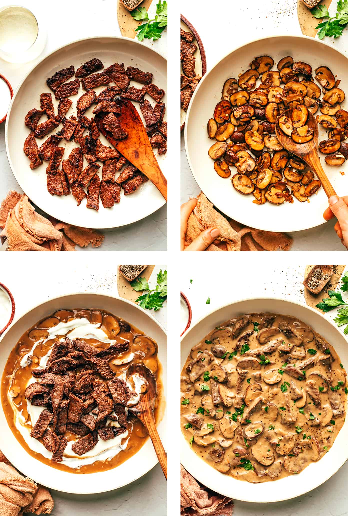 Step by step photos of how to make Beef Stroganoff