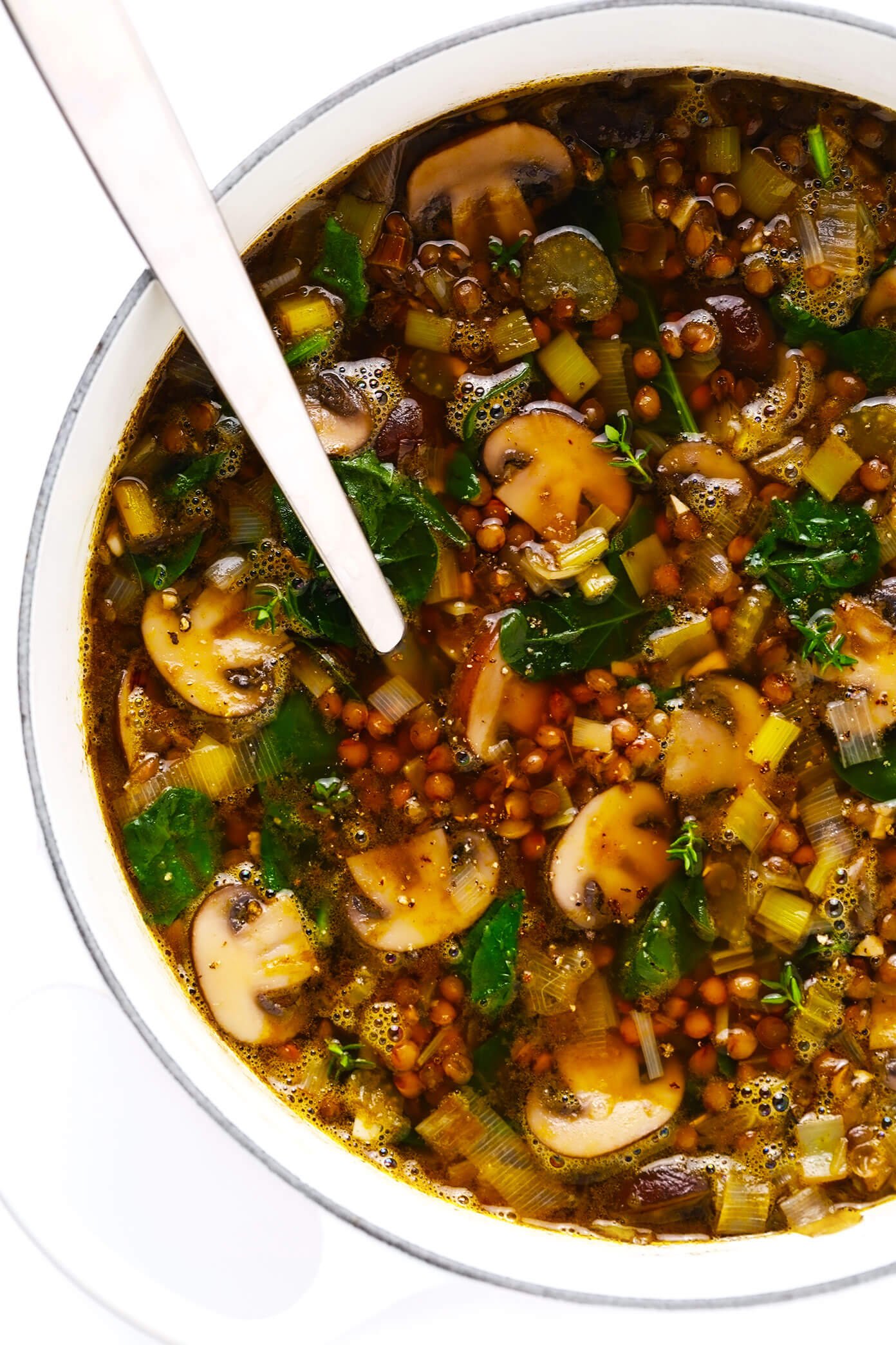 French Lentil and Mushroom Soup in Dutch Oven