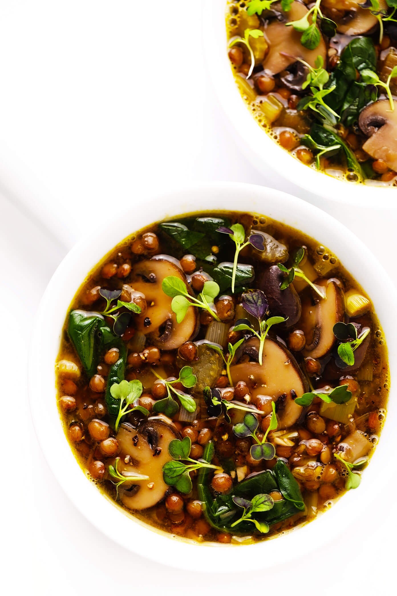 French Lentil and Mushroom Soup Recipe in Bowls