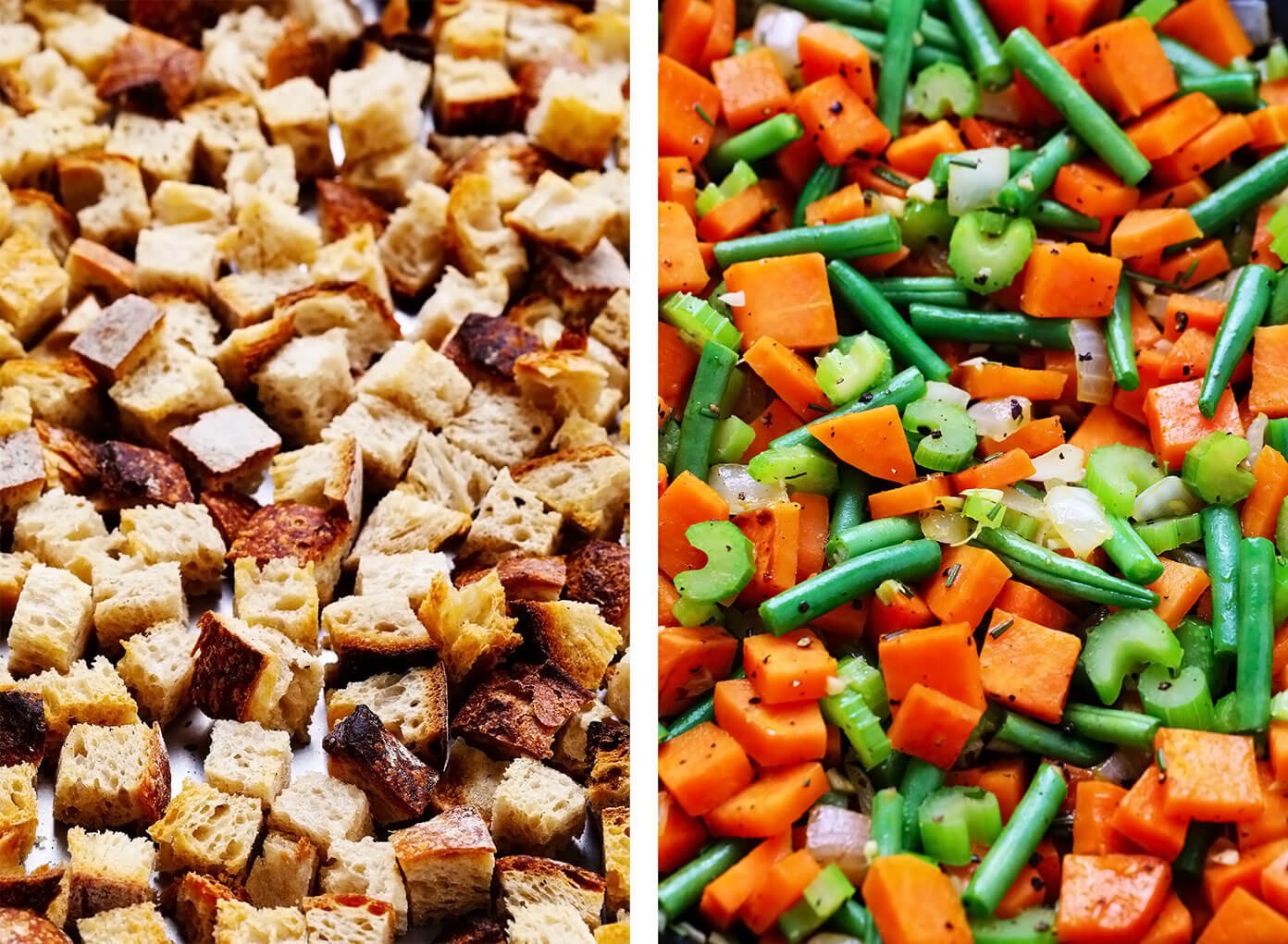 Toasted Sourdough Croutons and Sautéed Thanksgiving Veggies