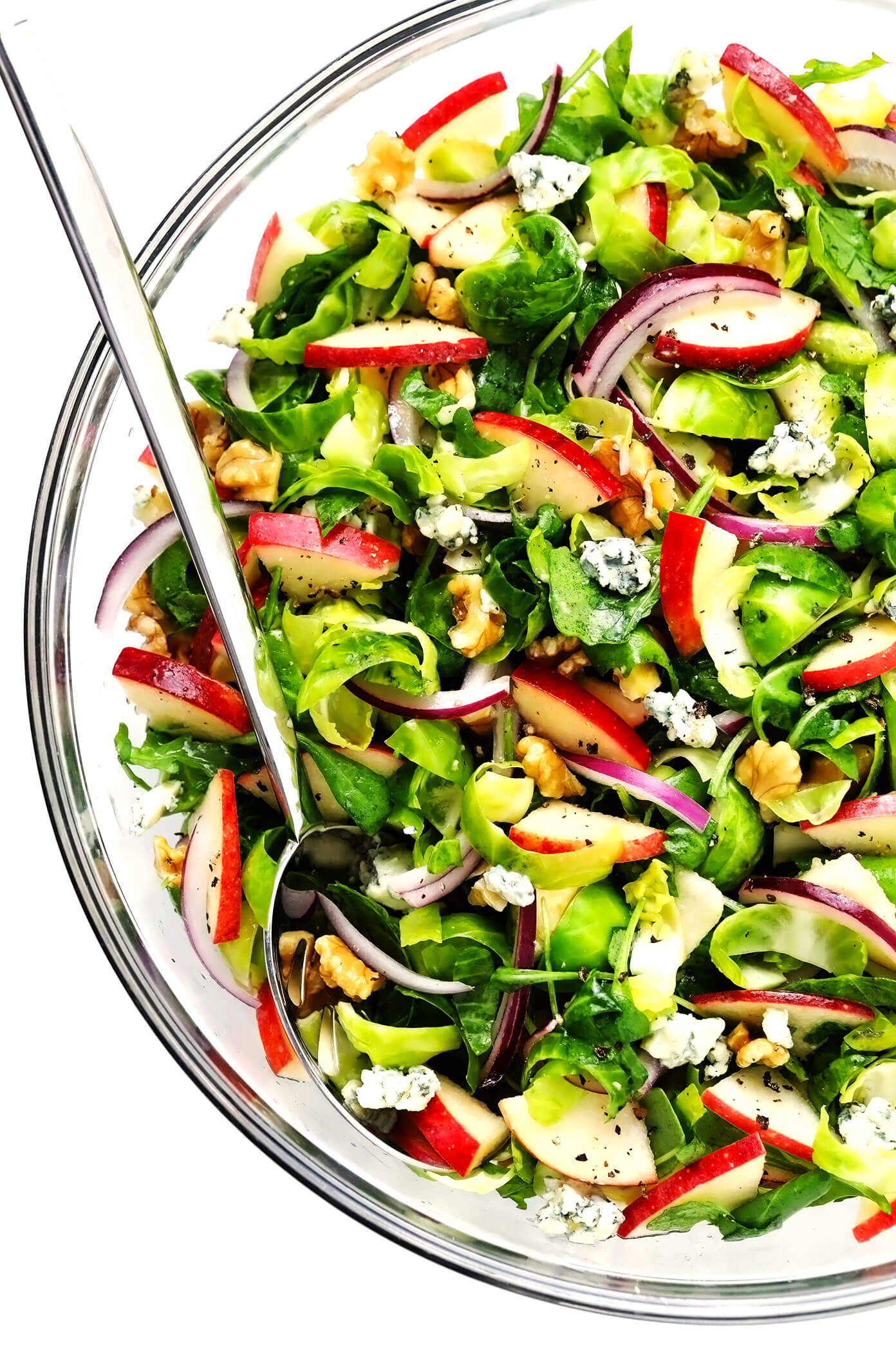 Brussels Sprouts Salad with Apples in Mixing Bowl