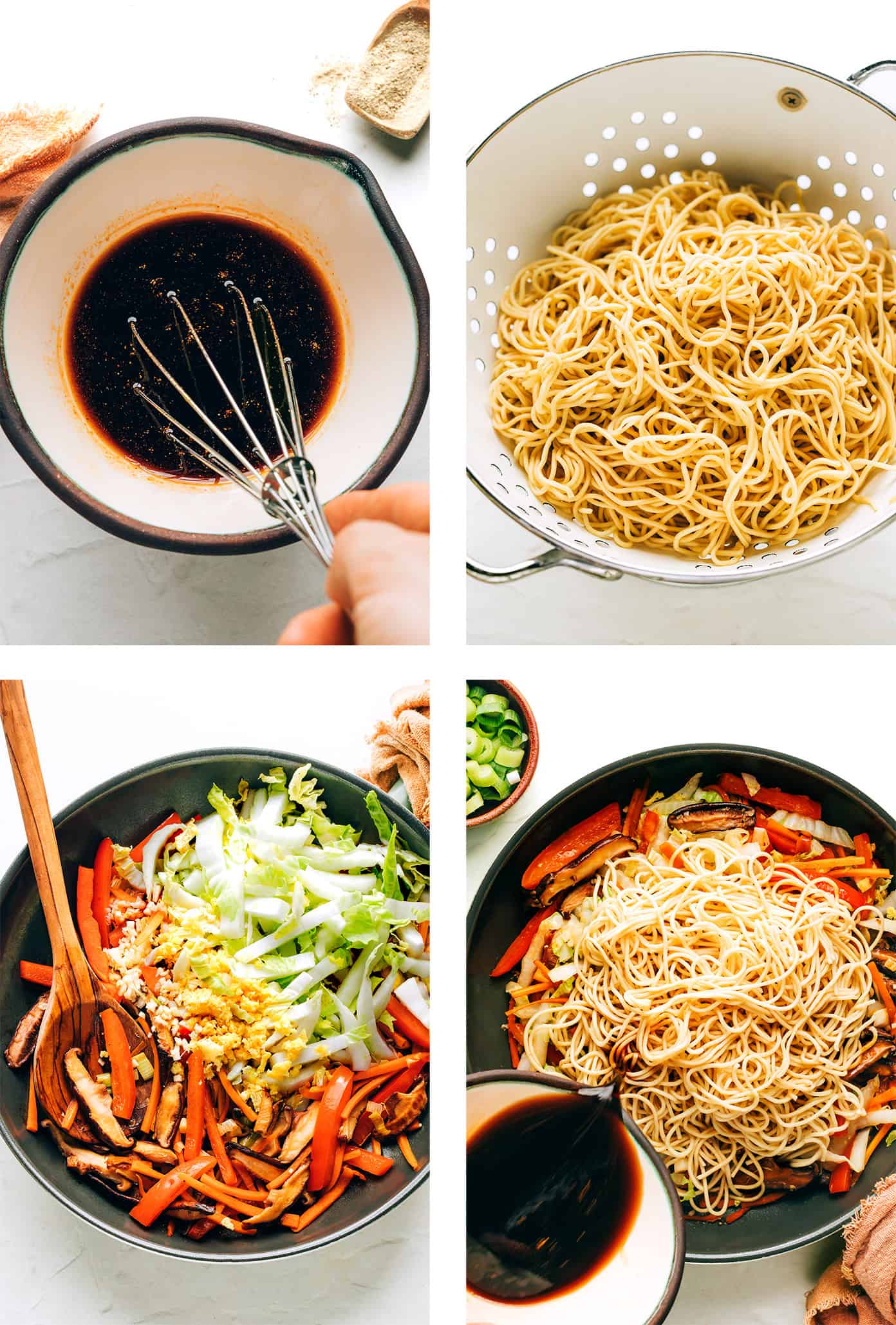 Tutorial fotográfico passo a passo mostrando como fazer chow mein