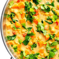 Sweet Potato Chickpea Coconut Curry in Saute Pan
