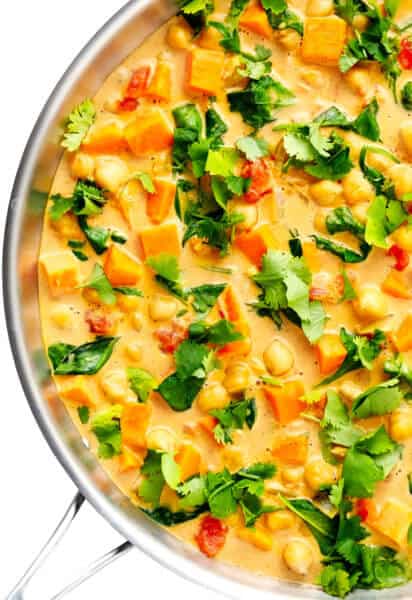 Sweet Potato Chickpea Coconut Curry in Saute Pan