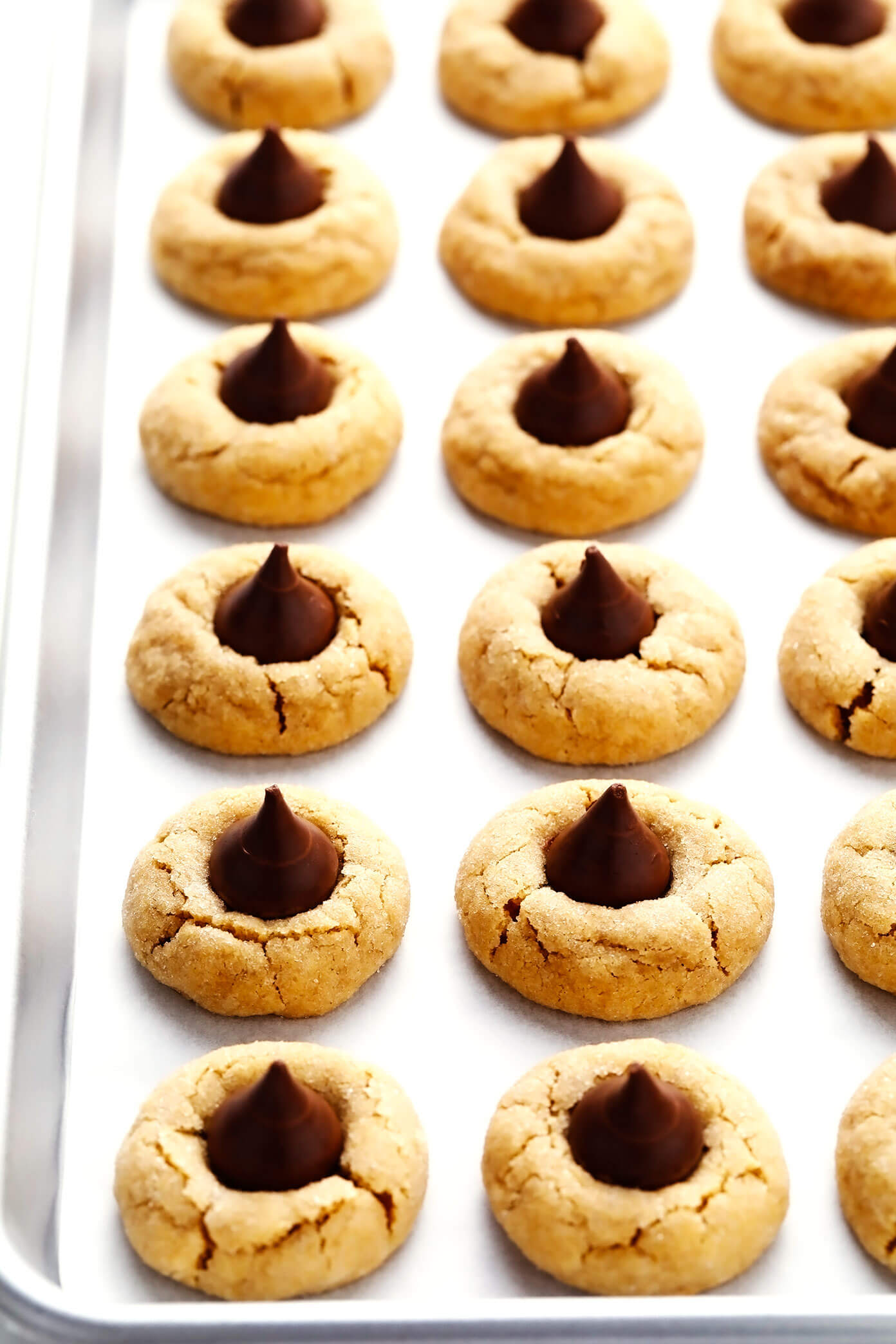 Peanut Butter Blossoms on Cookie Sheet