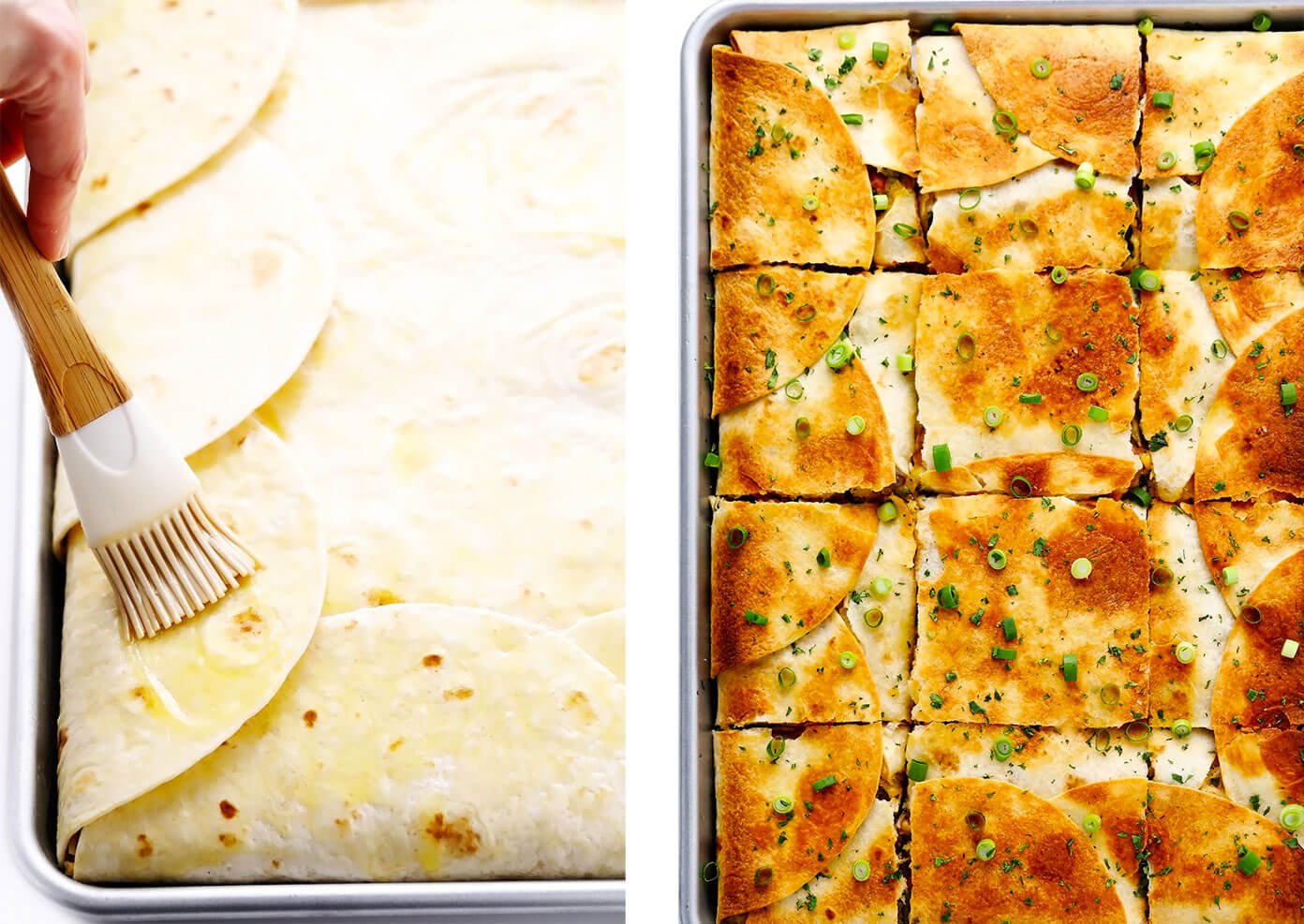 Brushing Sheet Pan Quesadilla with Butter