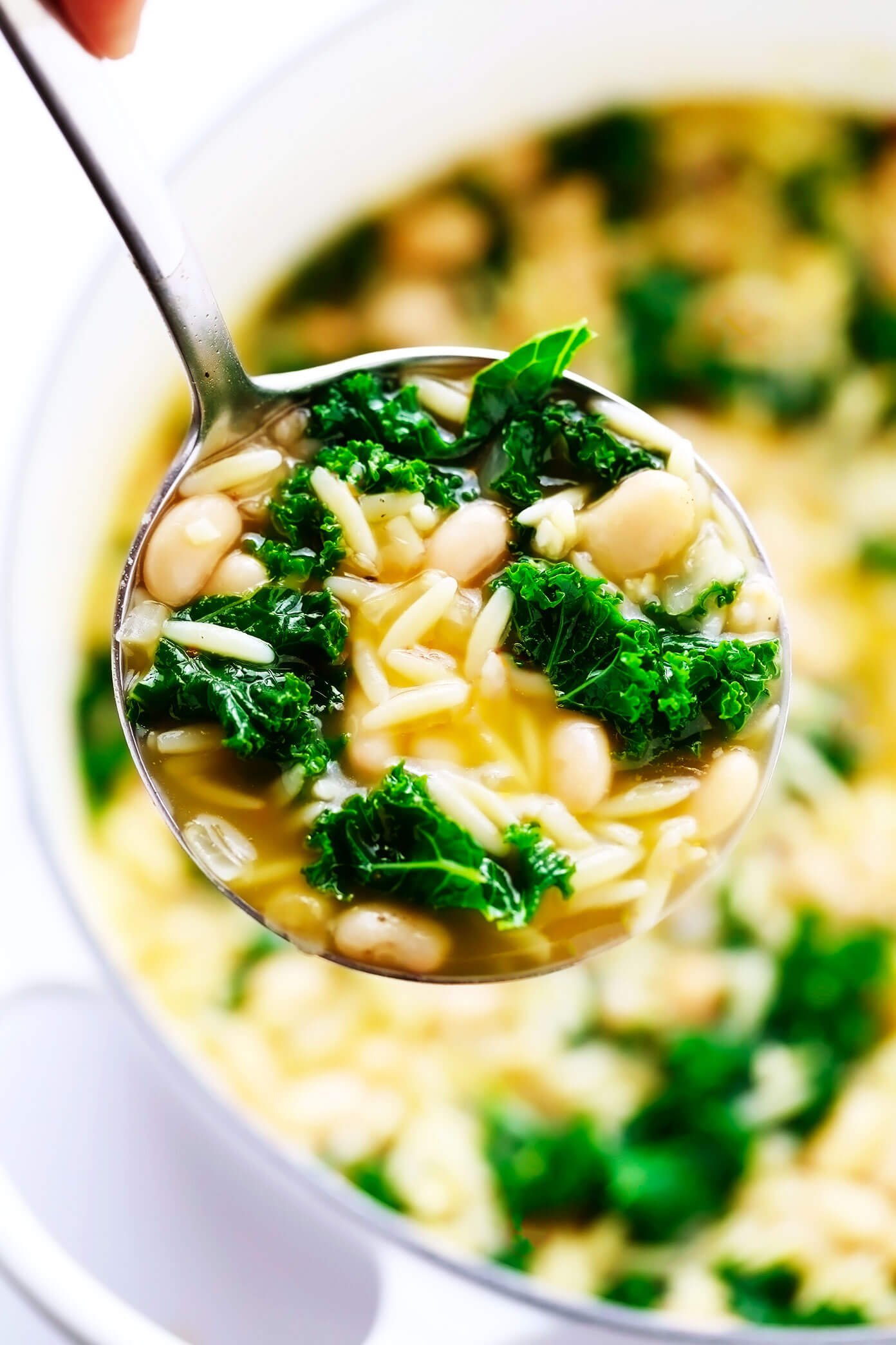 Kale and White Bean Soup in Ladle