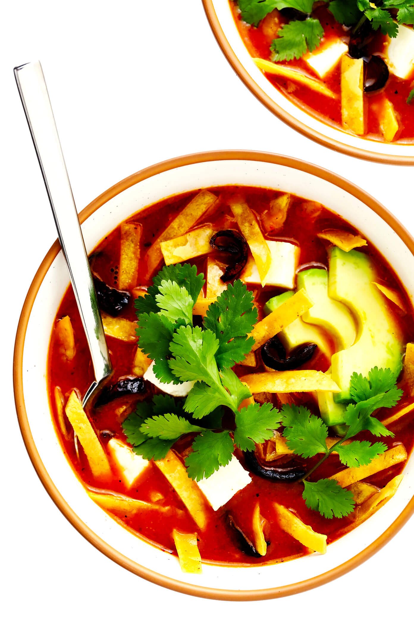 Sopa Azteca (Mexican Tortilla Soup) with Chicken and Avocado