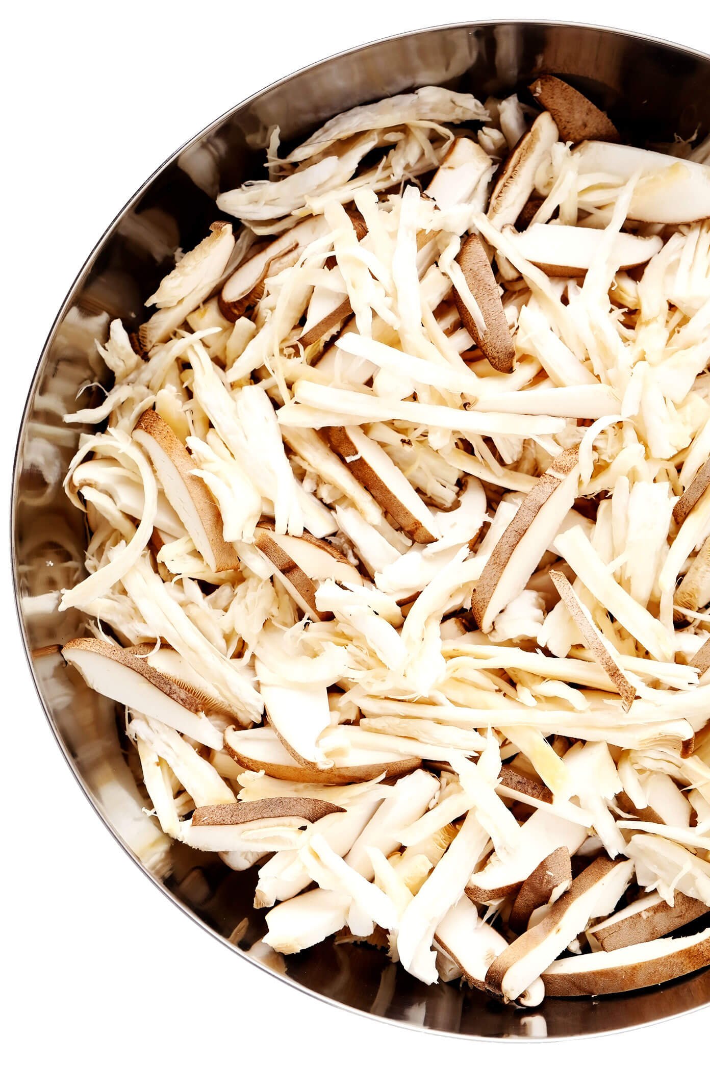 Bowl of Shredded King Oyster Mushrooms