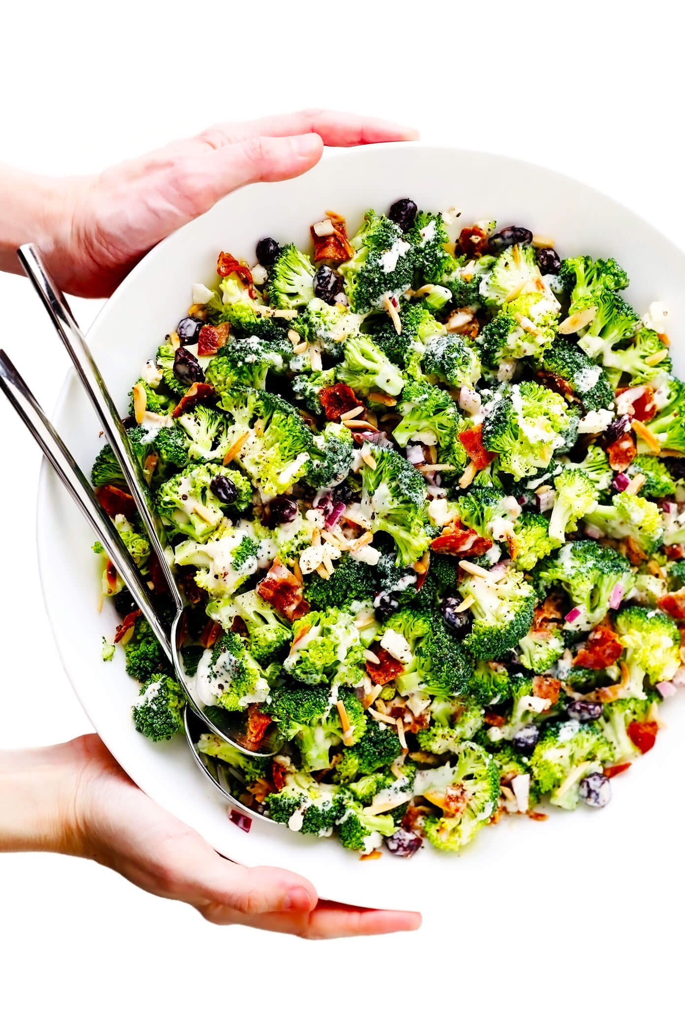 Bowl of broccoli salad with bacon