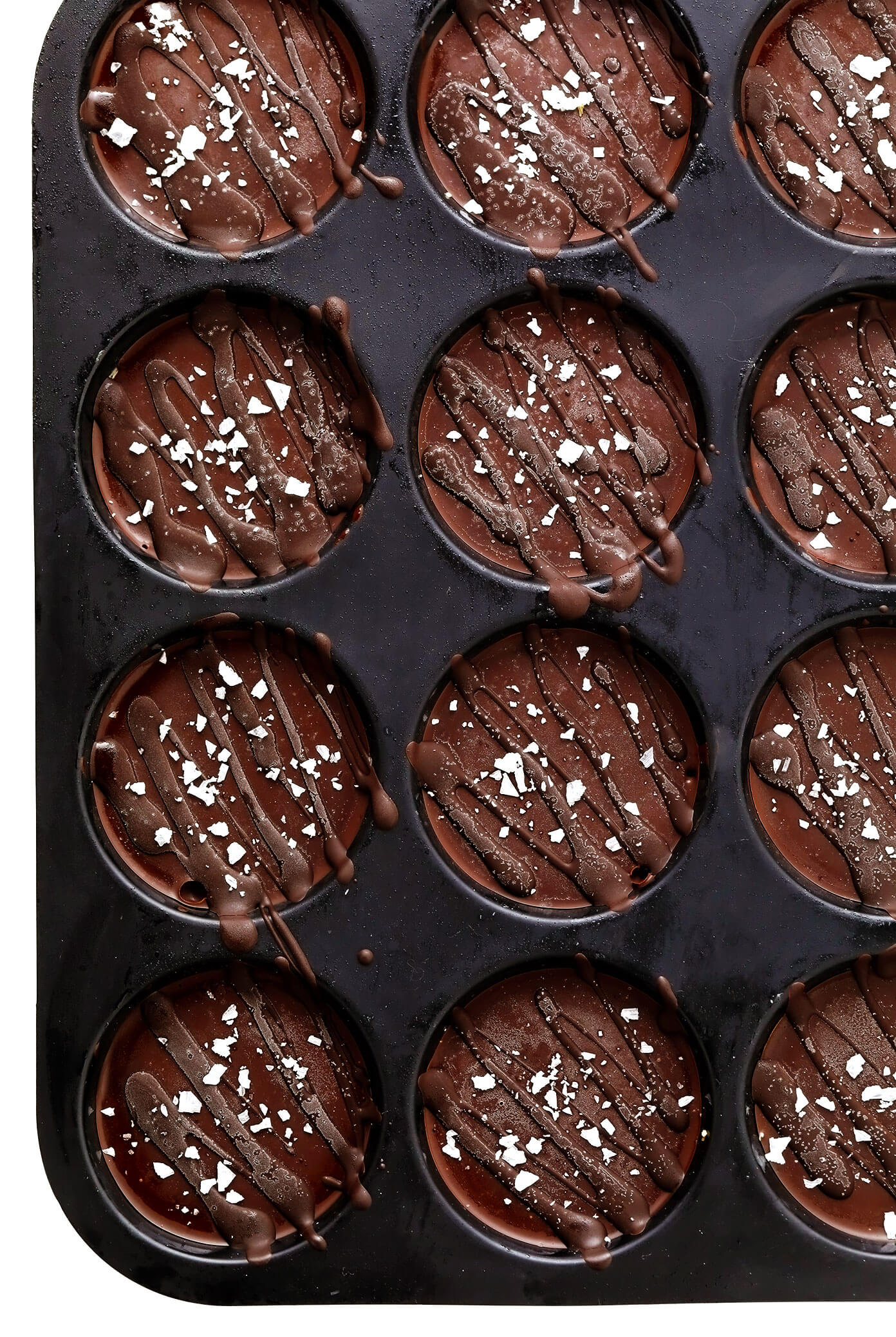 Salted Chocolate Peanut Butter Oat Cups in Pan