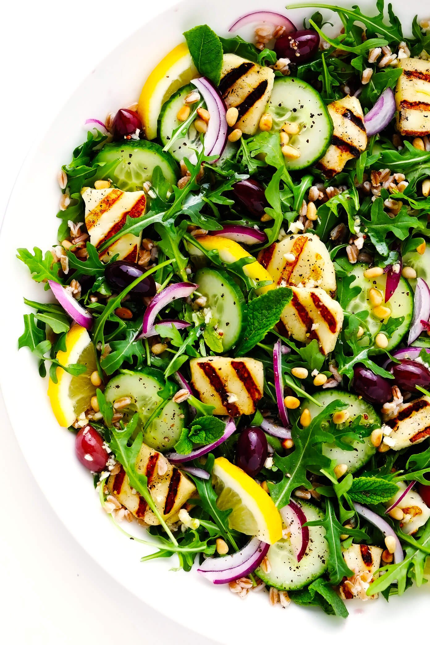 Grilled Halloumi Salad in Bowl