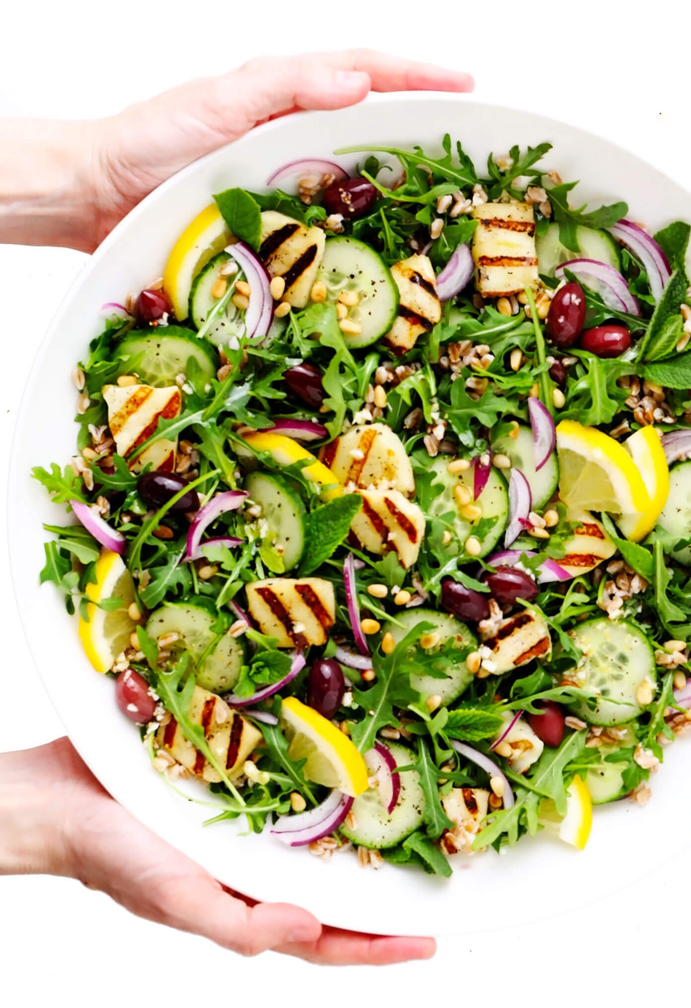 Grilled Halloumi Salad in Large Serving Bowl