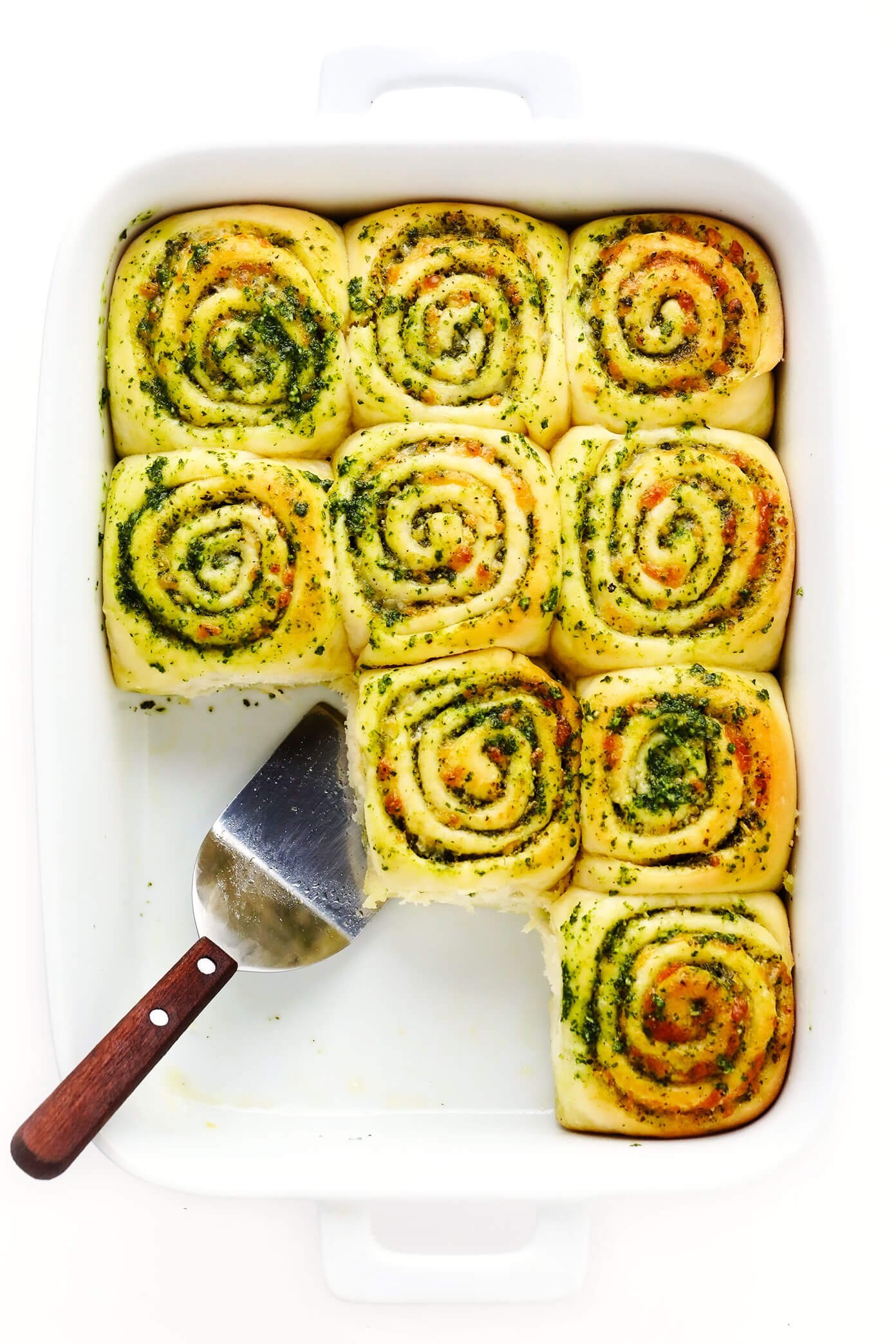 Cheesy Pesto Rolls in Baking Dish