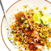 Chili Lime Salmon with Esquites (Mexican Street Corn Salsa Dip)