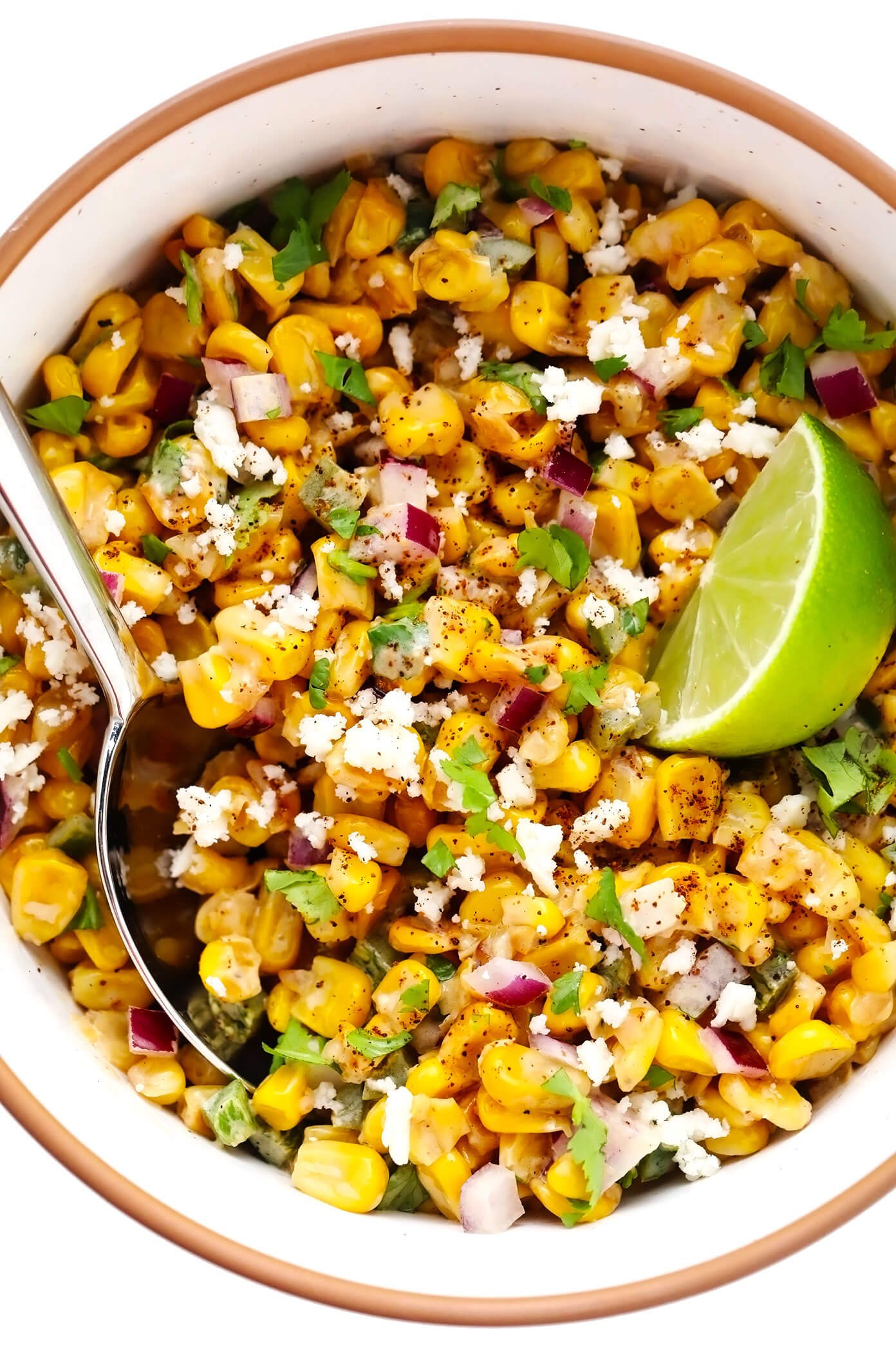 Esquites (Mexican Creamy Corn Salsa Dip) in Bowl