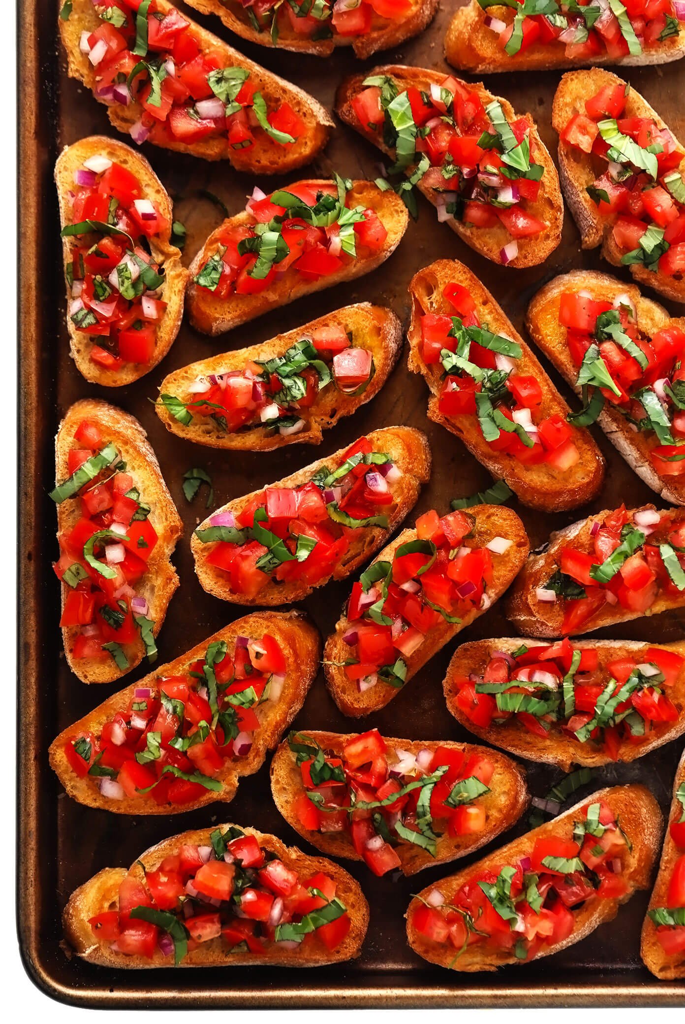Tomato Bruschetta Recipe on Sheet Pan