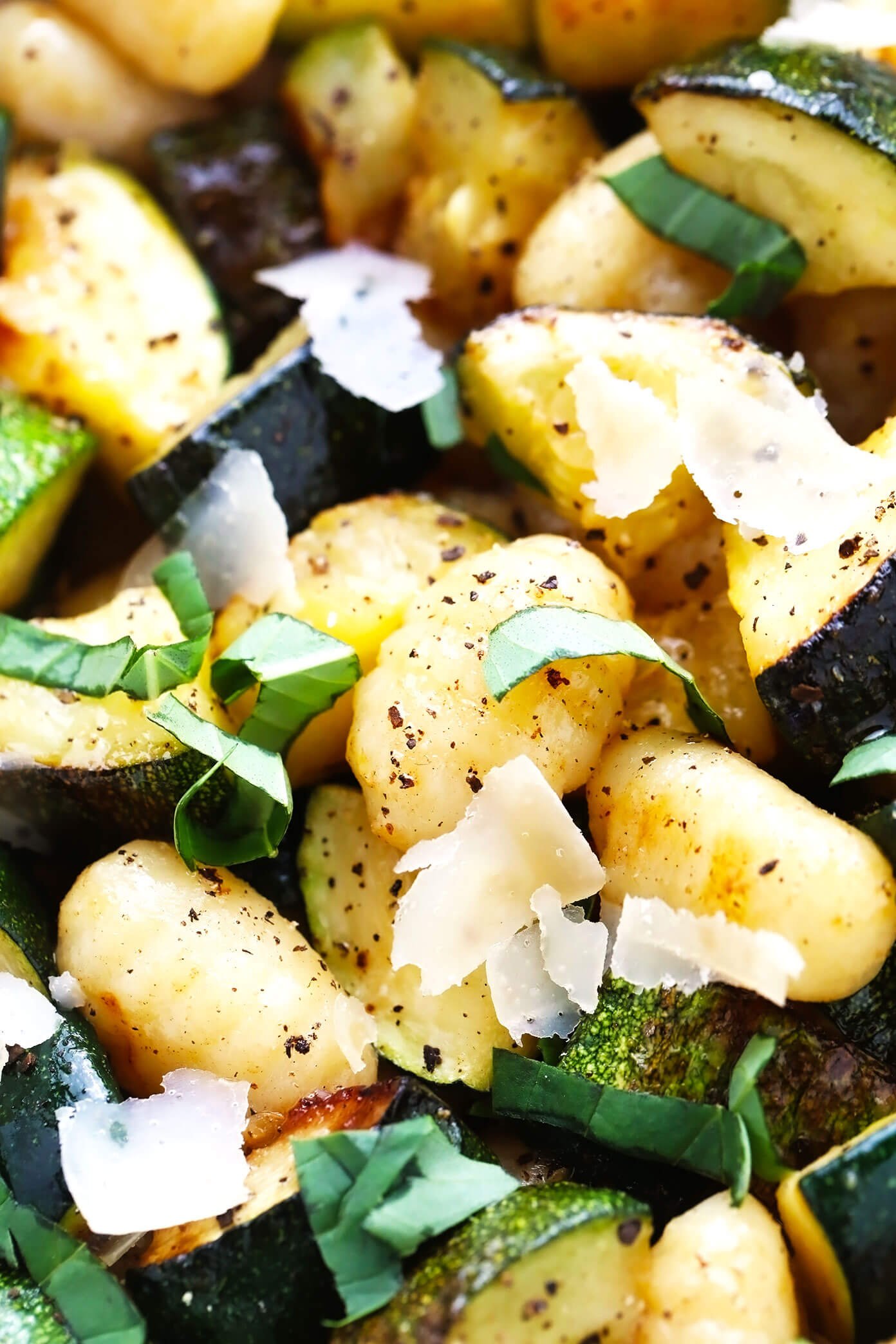 Lemon Basil Gnocchi Recipe with Zucchini Closeup