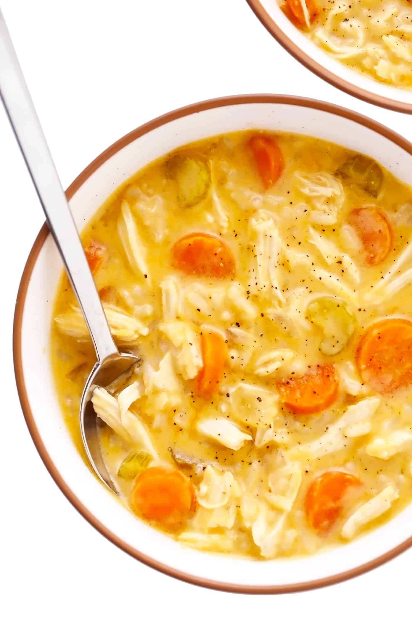 Bowl of buffalo chicken and rice soup