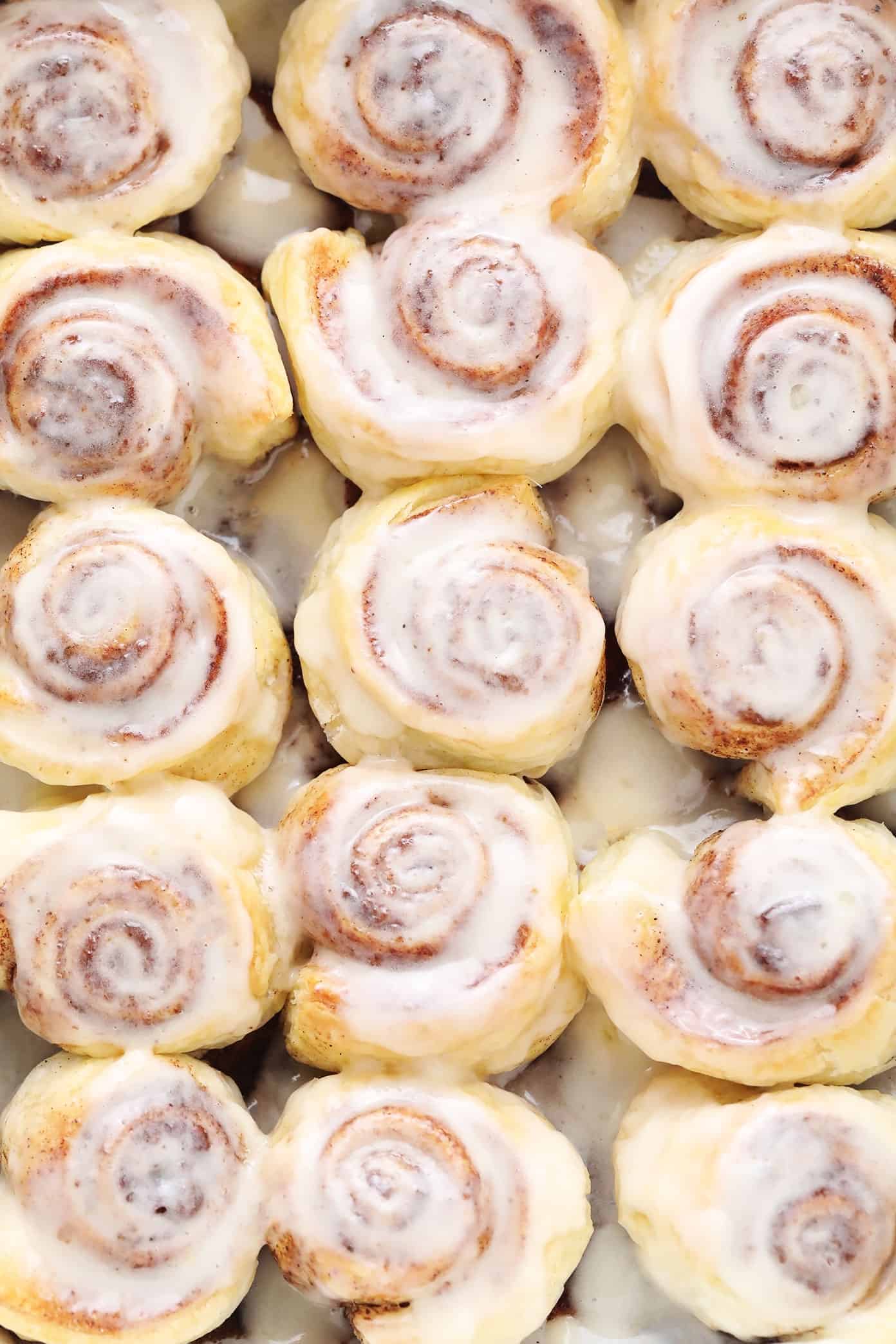 Closeup of puff pastry cinnamon rolls