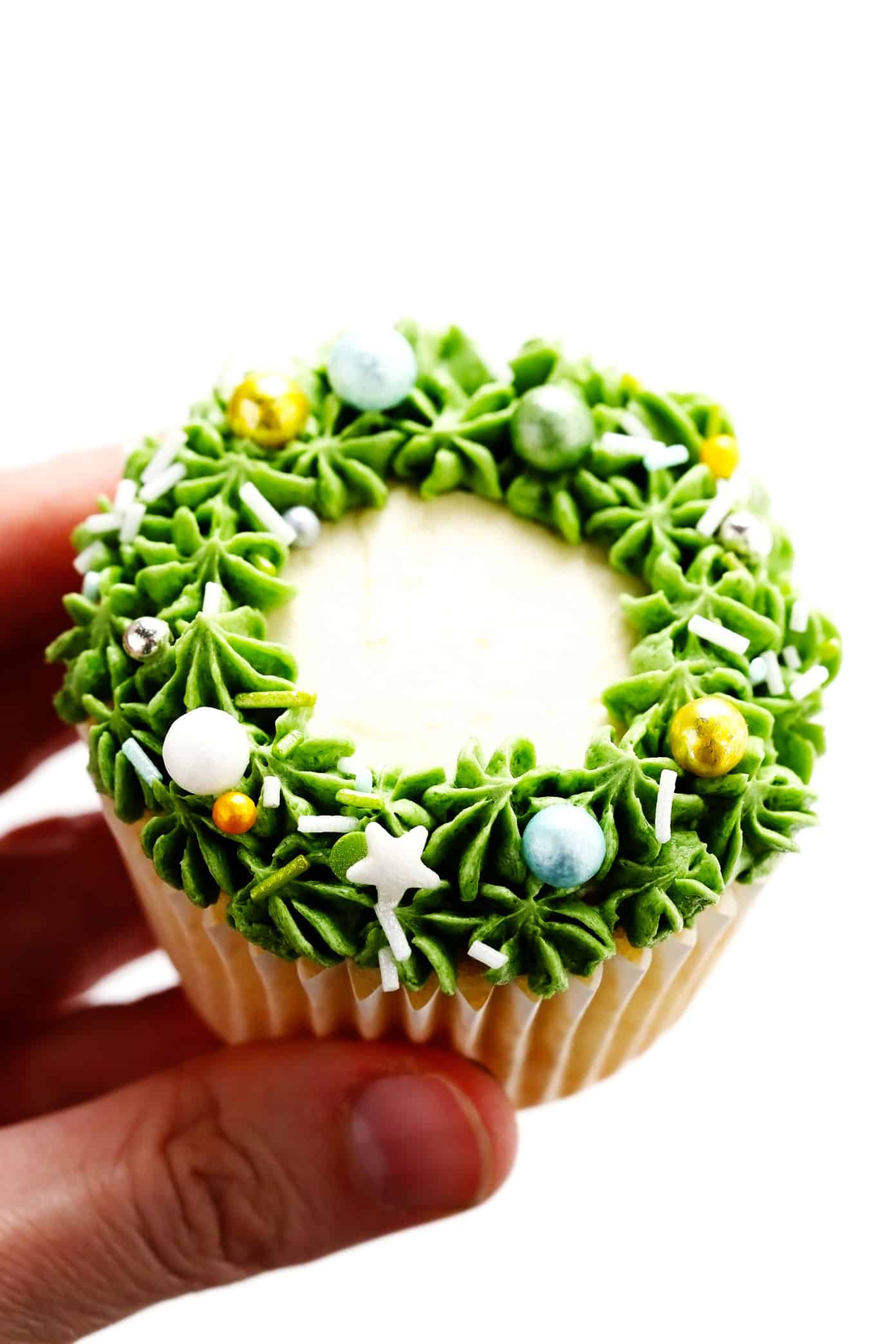 Christmas Wreath Cupcake Closeup