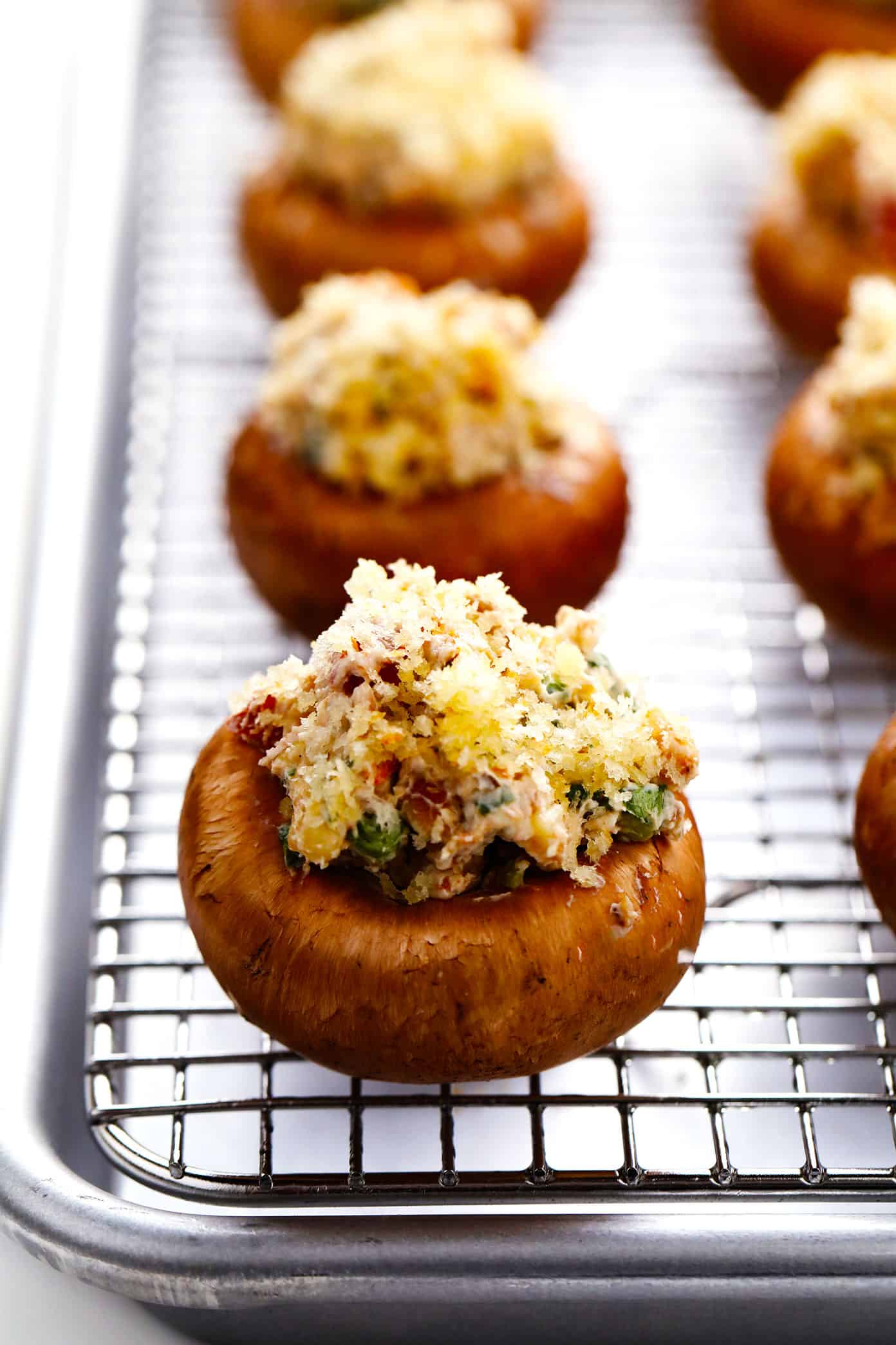 Stuffed Mushrooms on Wire Rack Before Baking