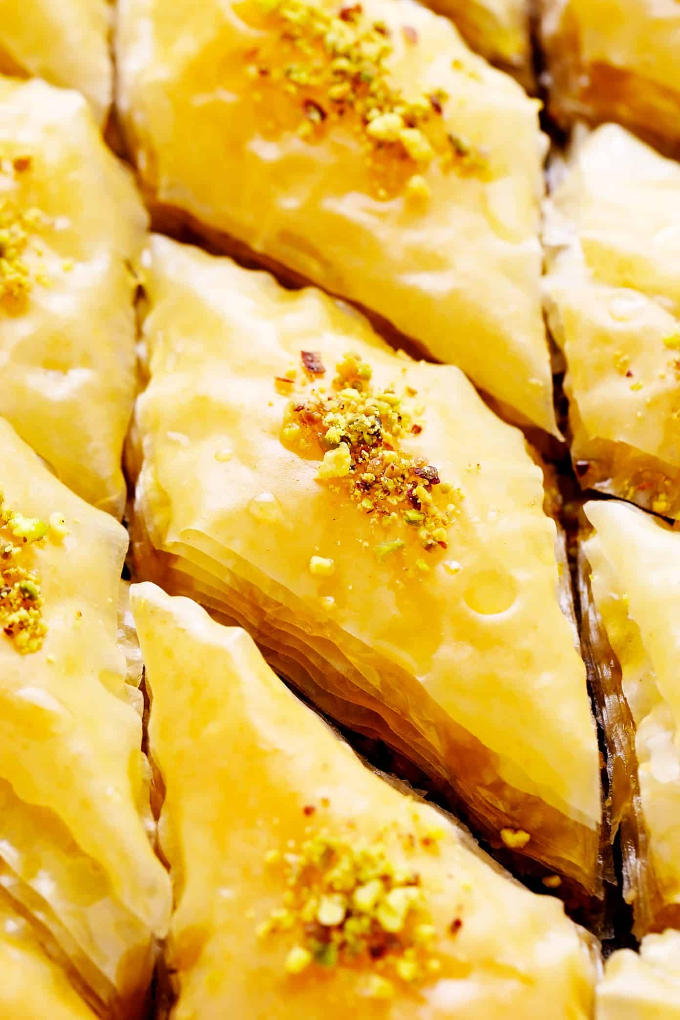 Closeup de baklava de nozes e pistache