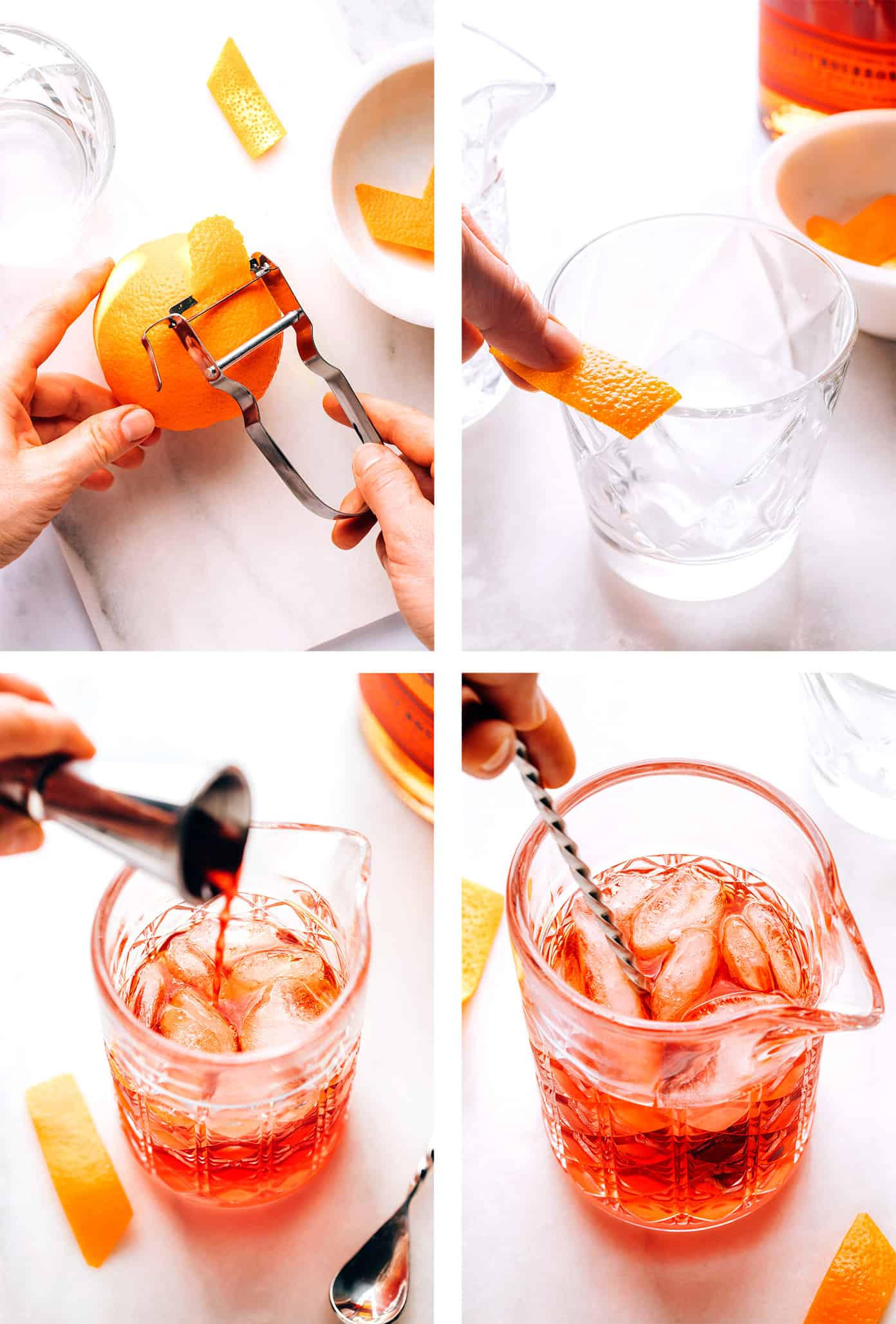 Step by step photos of how to make a Boulevardier drink