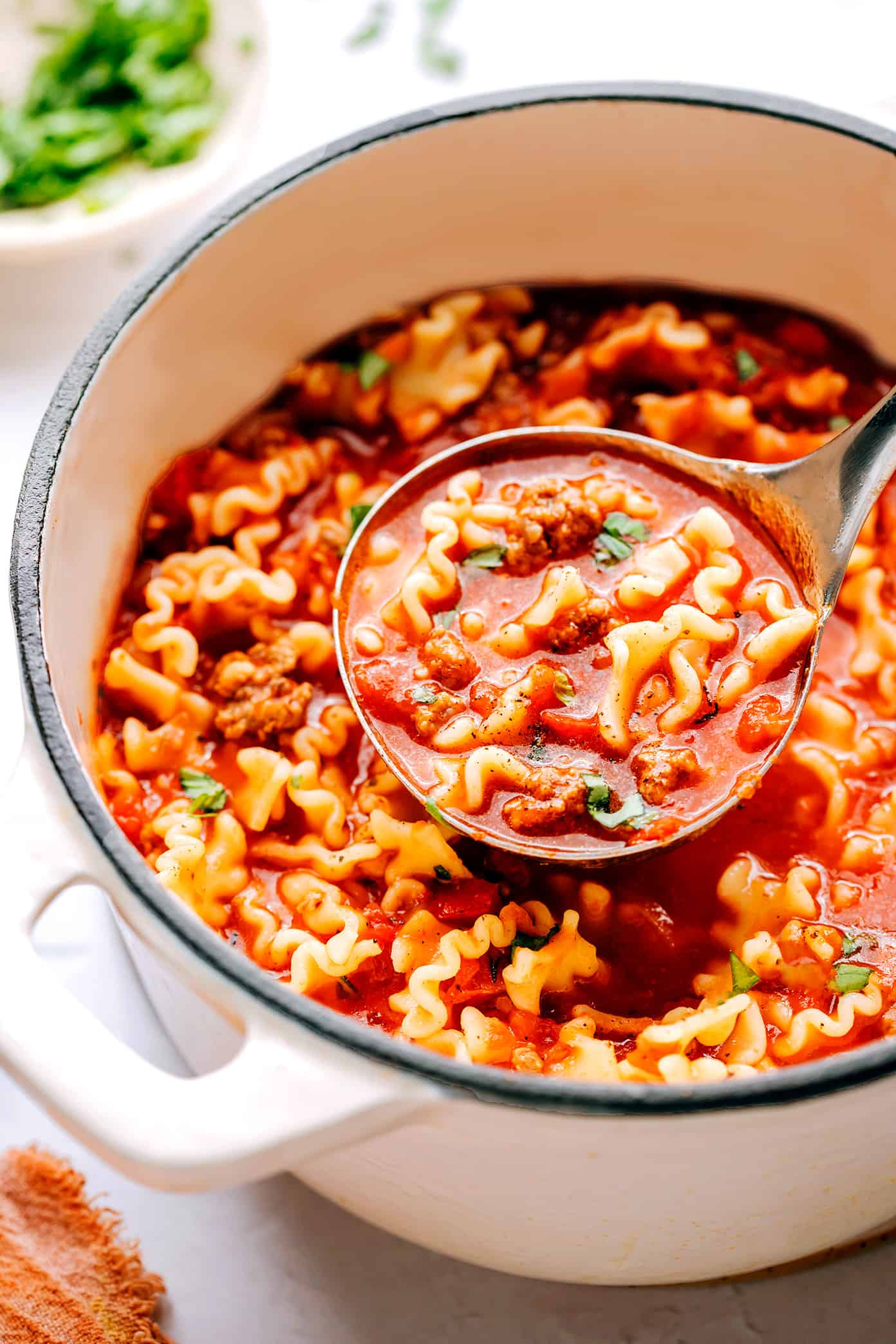 Lasagna soup in a pot