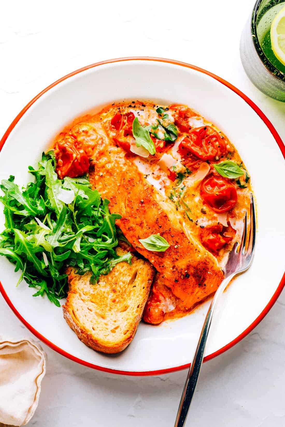 Salmon with Burst Tomato Sauce Recipe Gimme Some Oven