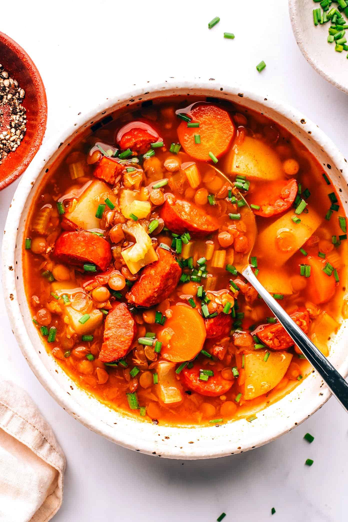 Bowl of Spanish Chorizo Lentil Stew