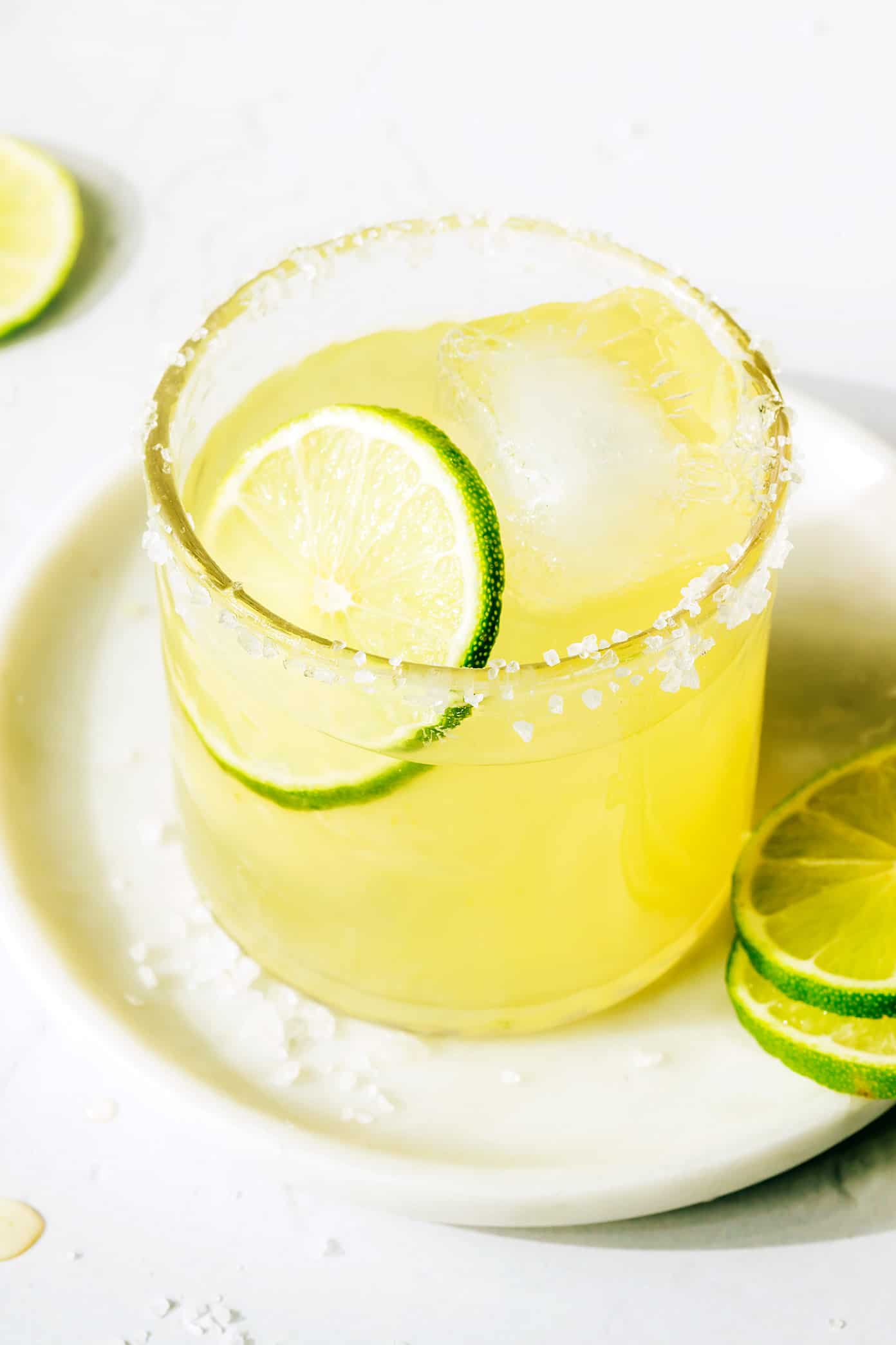 Bourbon Margarita with a salt rim on a plate