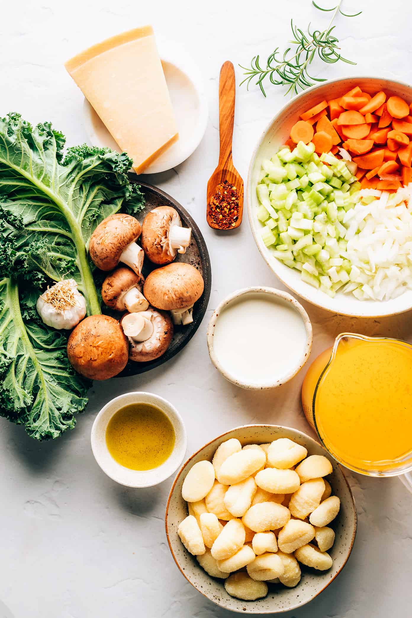 Ingredients laid out for gnocchi soup