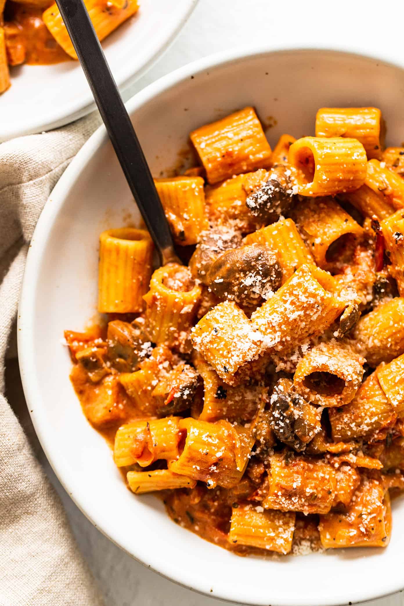 Pasta Boscaiola in Bowl with Parmesan