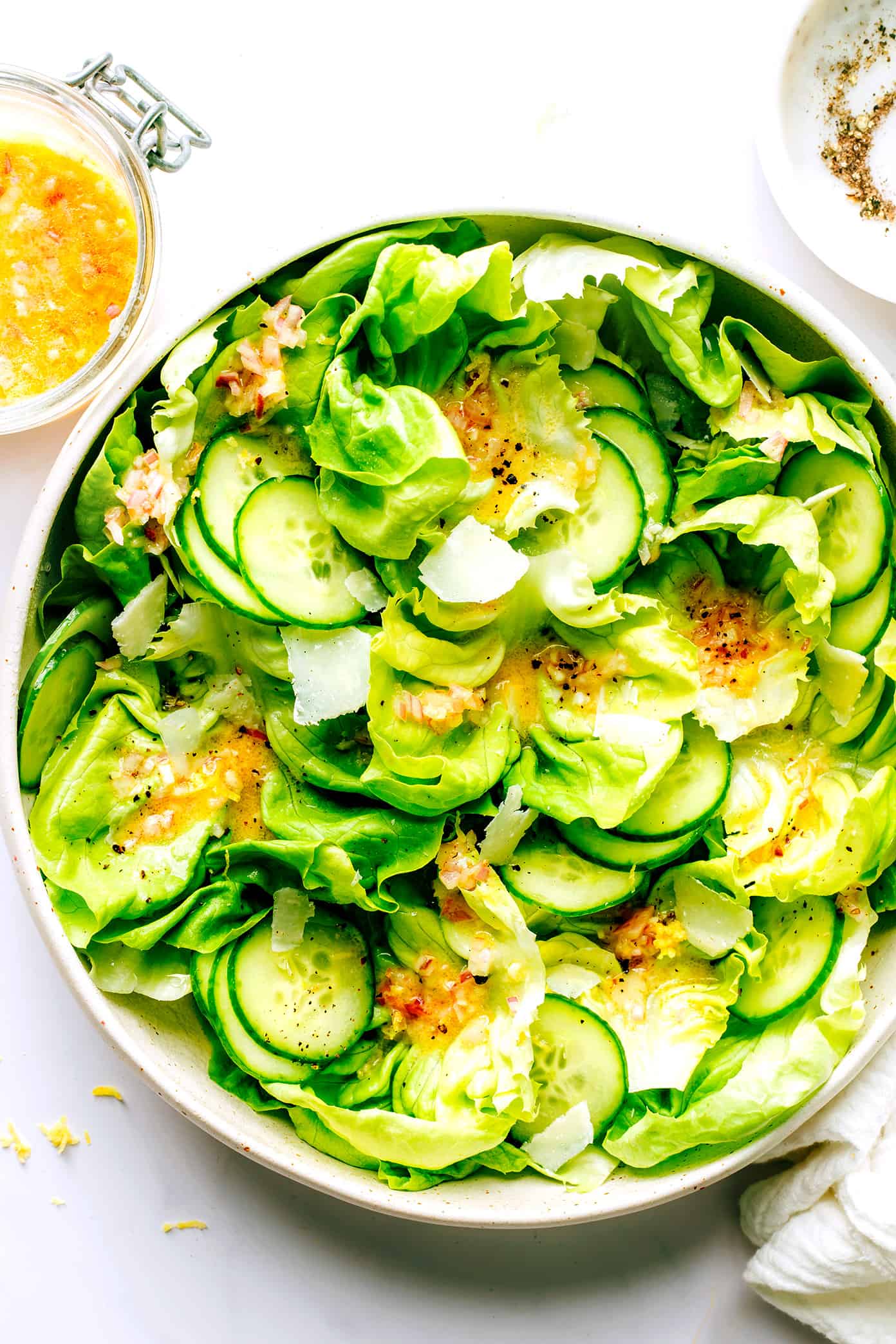 Butter Lettuce Salad with Cucumber, Parmesan and Shallot Vinaigrette