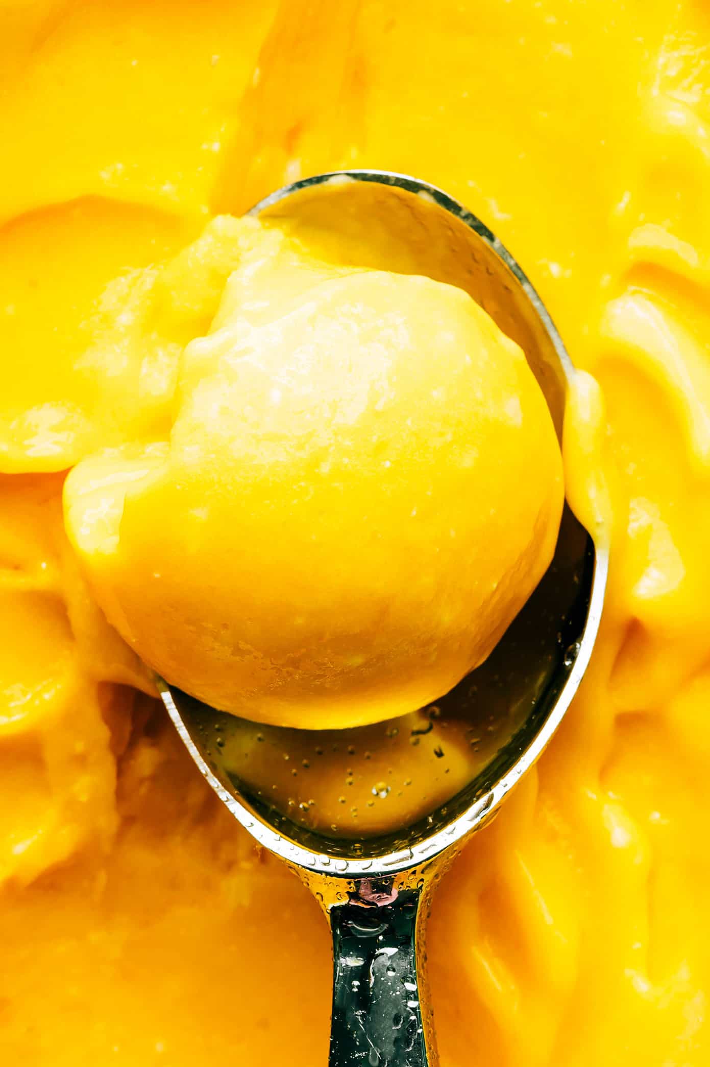 Mango Lime Sorbet Scoop Closeup