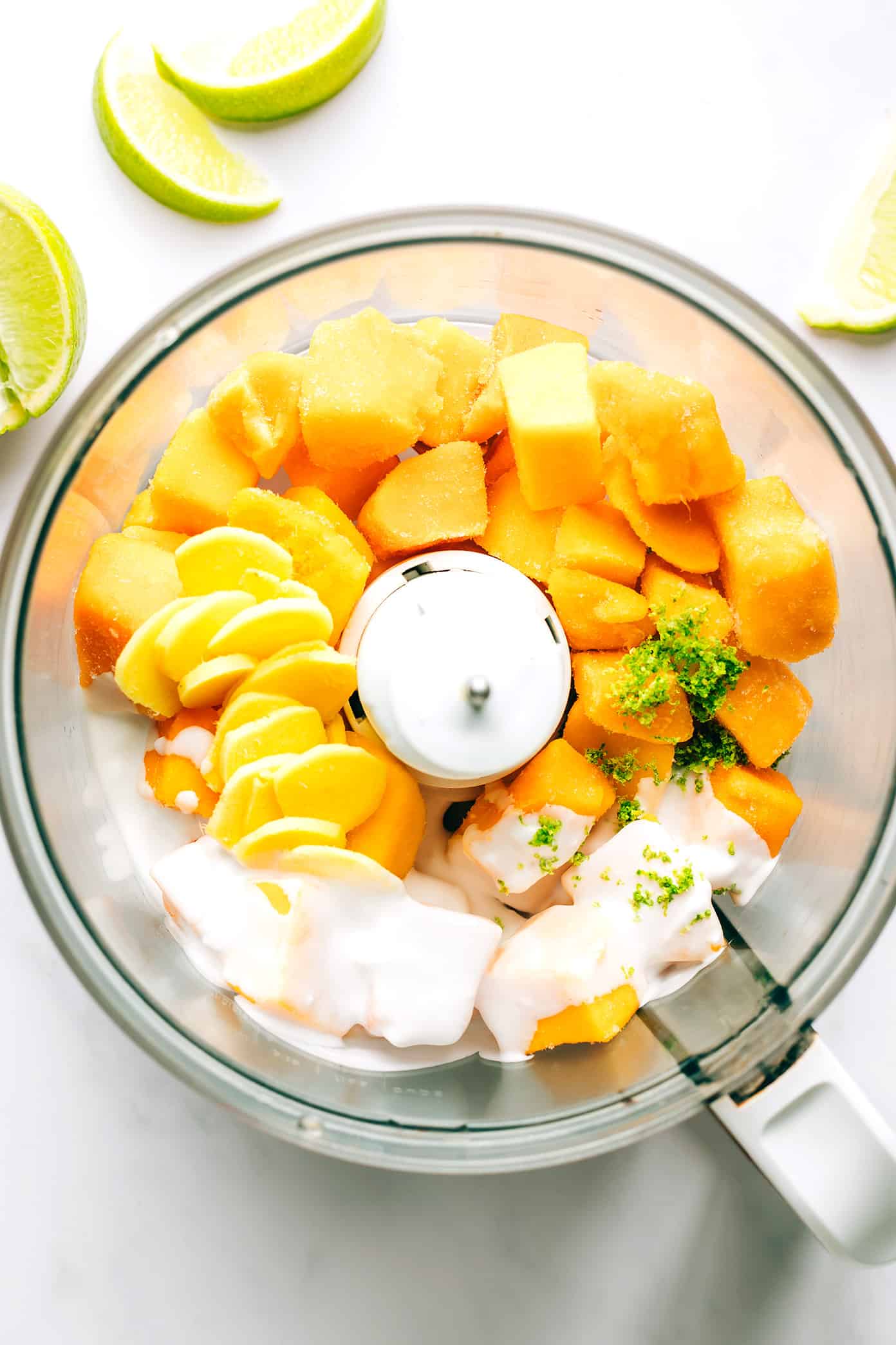 Mango Lime Sorbet Ingredients in Food Processor