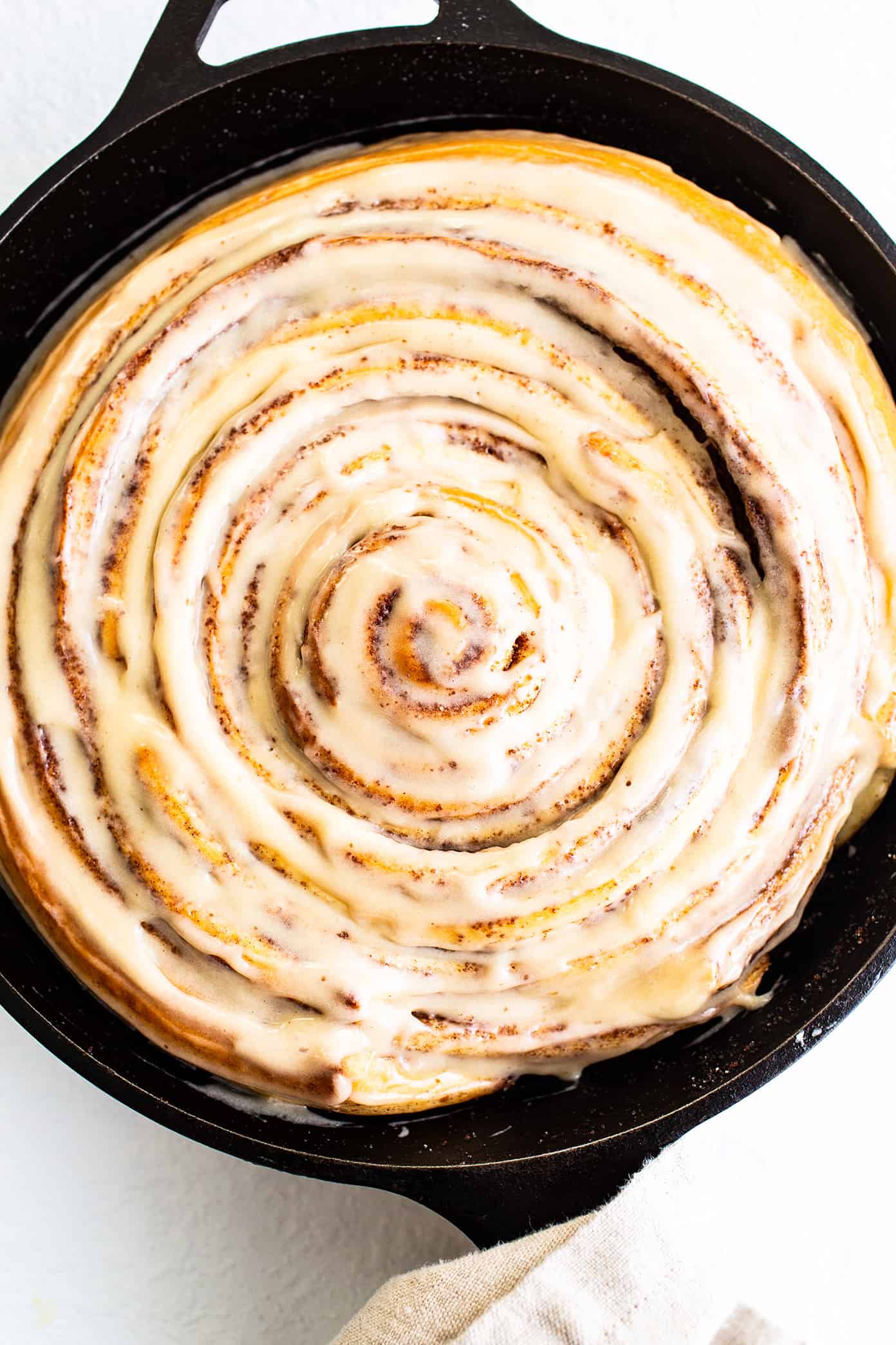 Giant Cinnamon Roll in Skillet with Cream Cheese Icing
