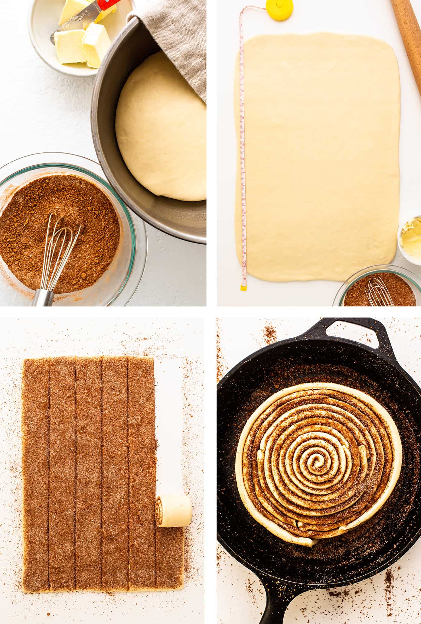 Step by step demonstration of making cinnamon roll dough