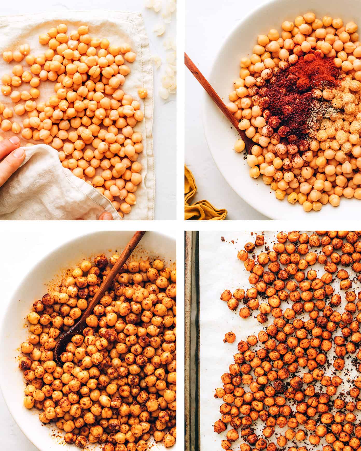 Step by step photos of how to make roasted chickpeas