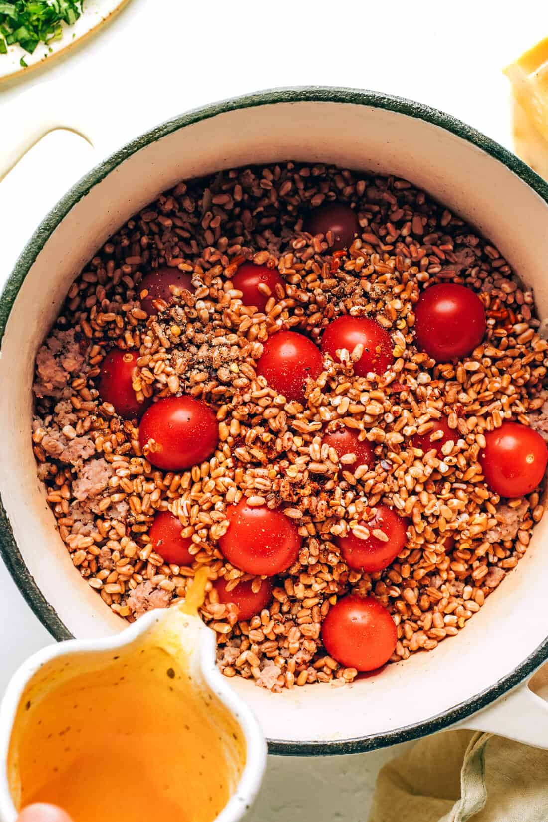 One Pot Farro with Italian Sausage and Tomatoes Gimme Some Oven