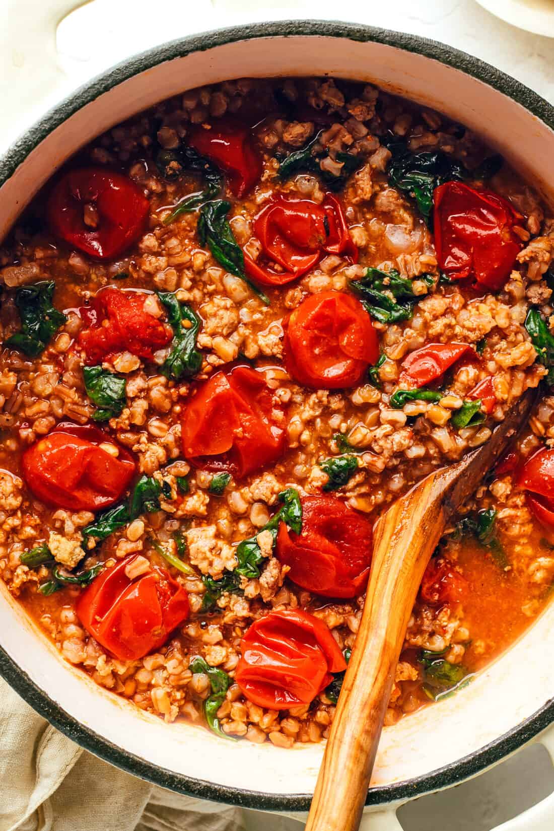 One Pot Farro with Italian Sausage and Tomatoes Gimme Some Oven